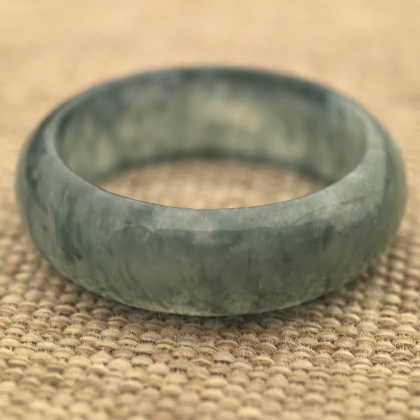 Natural Grade-A Glutinous Icy Green-Flower Jadeite Ring Band · Burmese Jade