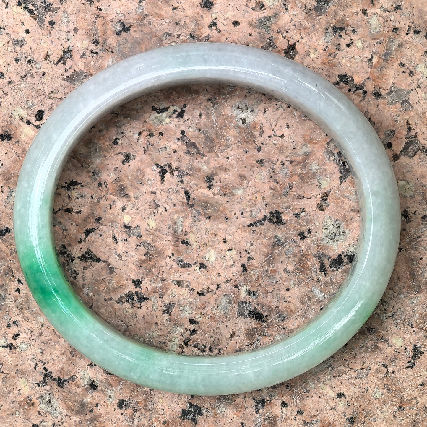 Natural Grade-A Jadeite Glutinous White-Base Green Oval Bangle · Burmese Jade 53mm