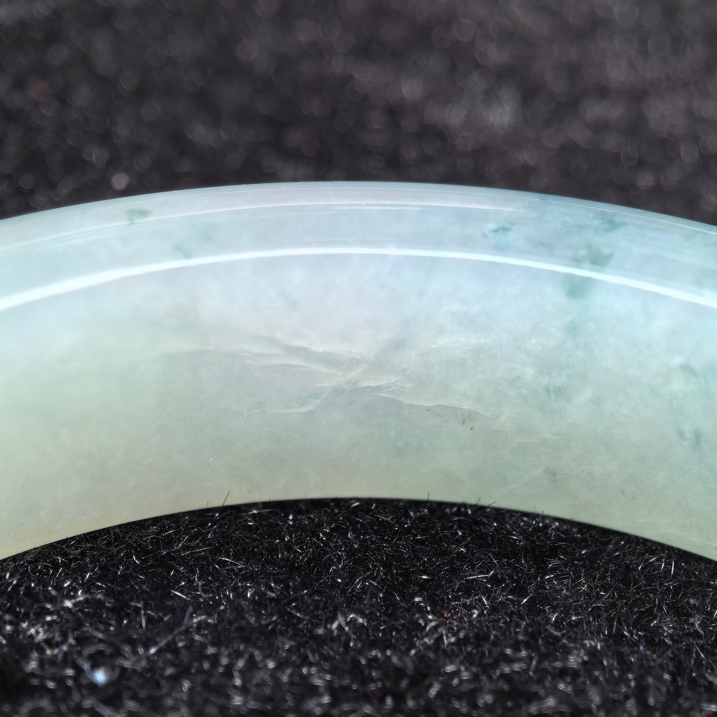 Natural Grade-A Glutinous Icy Light Green Jadeite Bangle with Blue Floating Flowers · Burmese Jade 55mm