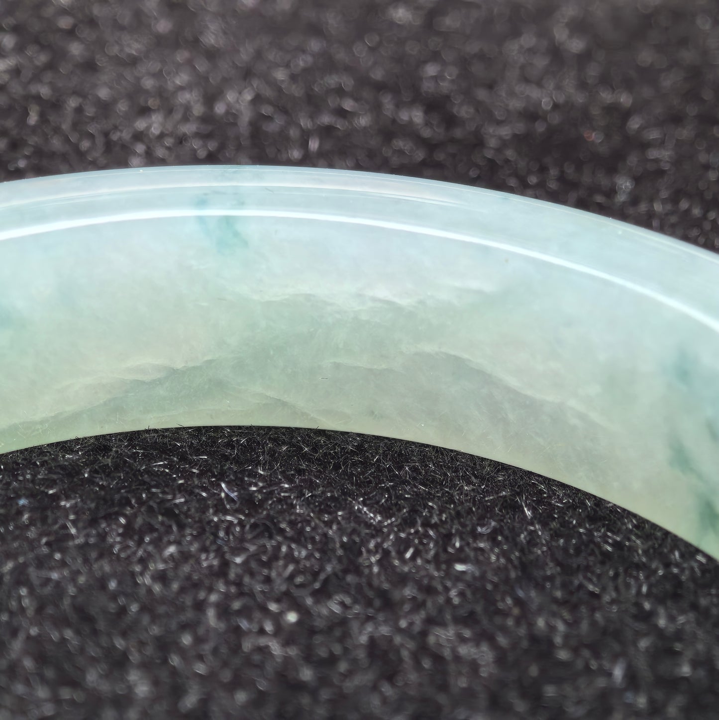 Natural Grade-A Glutinous Icy Light Green Jadeite Bangle with Blue Floating Flowers · Burmese Jade 55mm