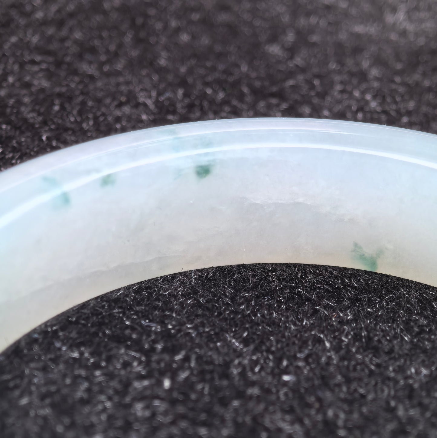 Natural Grade-A Glutinous Icy Light Green Jadeite Bangle with Blue Floating Flowers · Burmese Jade 55mm