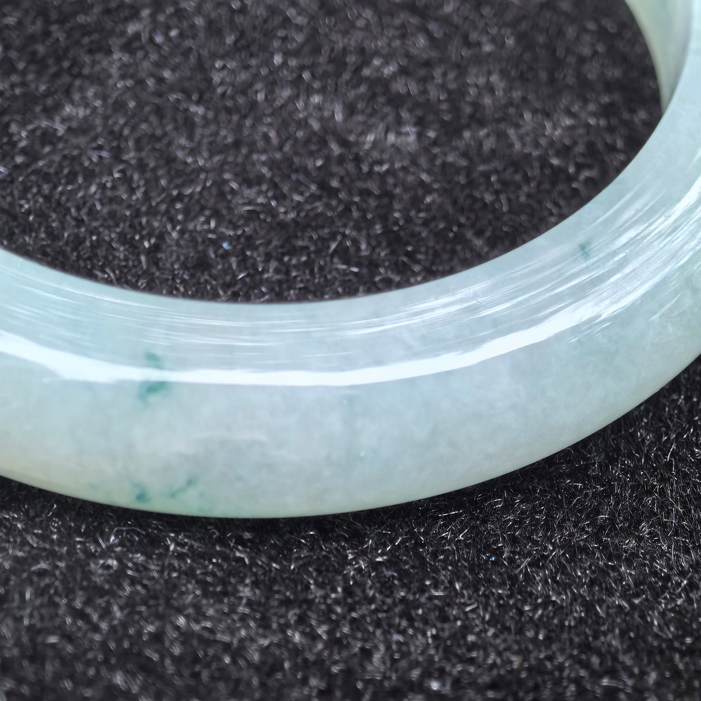 Natural Grade-A Glutinous Icy Light Green Jadeite Bangle with Blue Floating Flowers · Burmese Jade 55mm