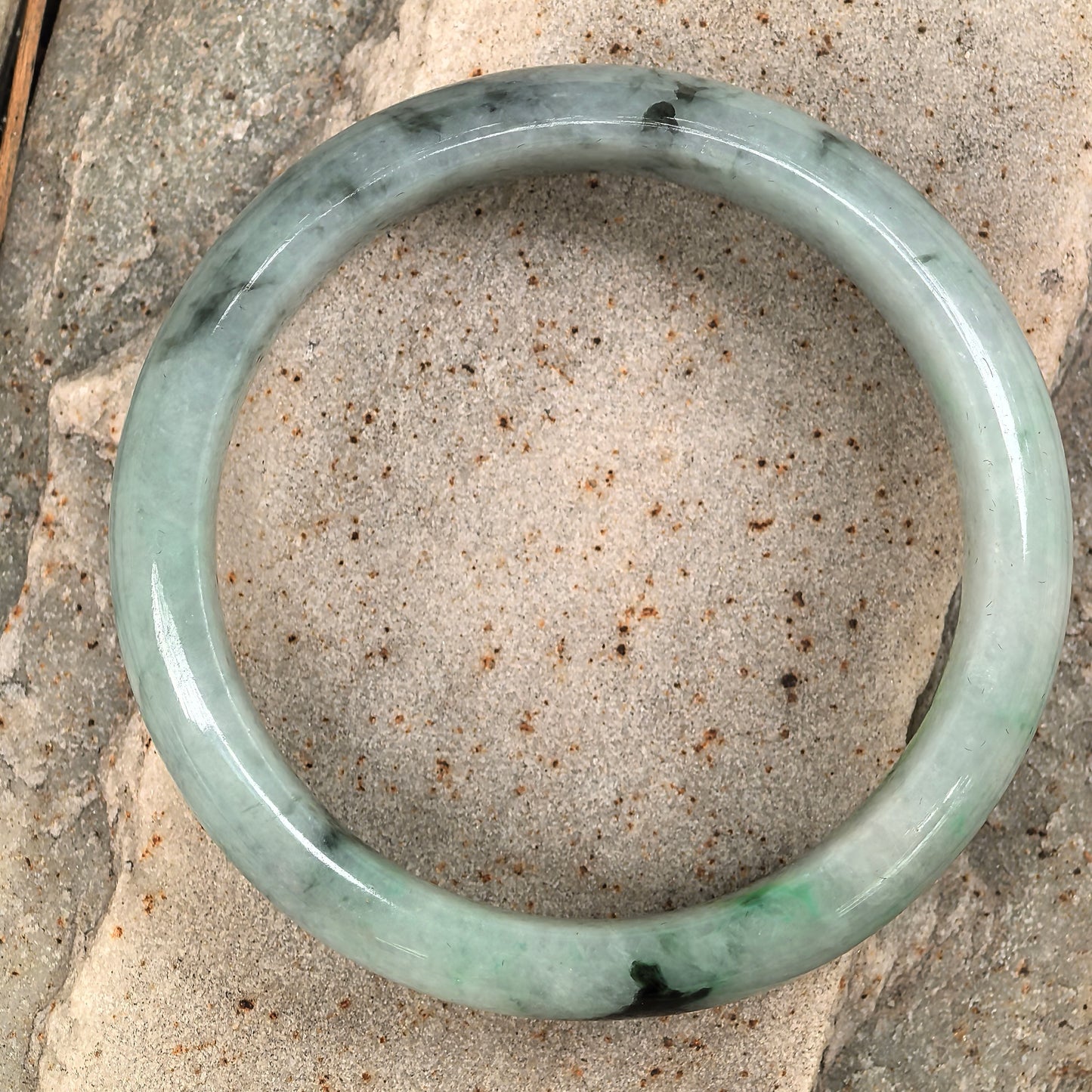 Natural Grade-A Glutinous Light Green with Blue Floating Flowers Jadeite D-Shape Bangle ·Burmese Jade 56mm