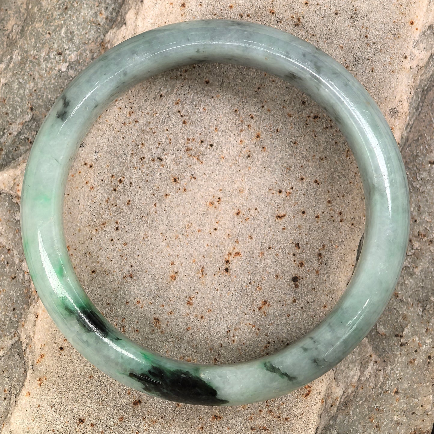 Natural Grade-A Glutinous Light Green with Blue Floating Flowers Jadeite D-Shape Bangle ·Burmese Jade 56mm