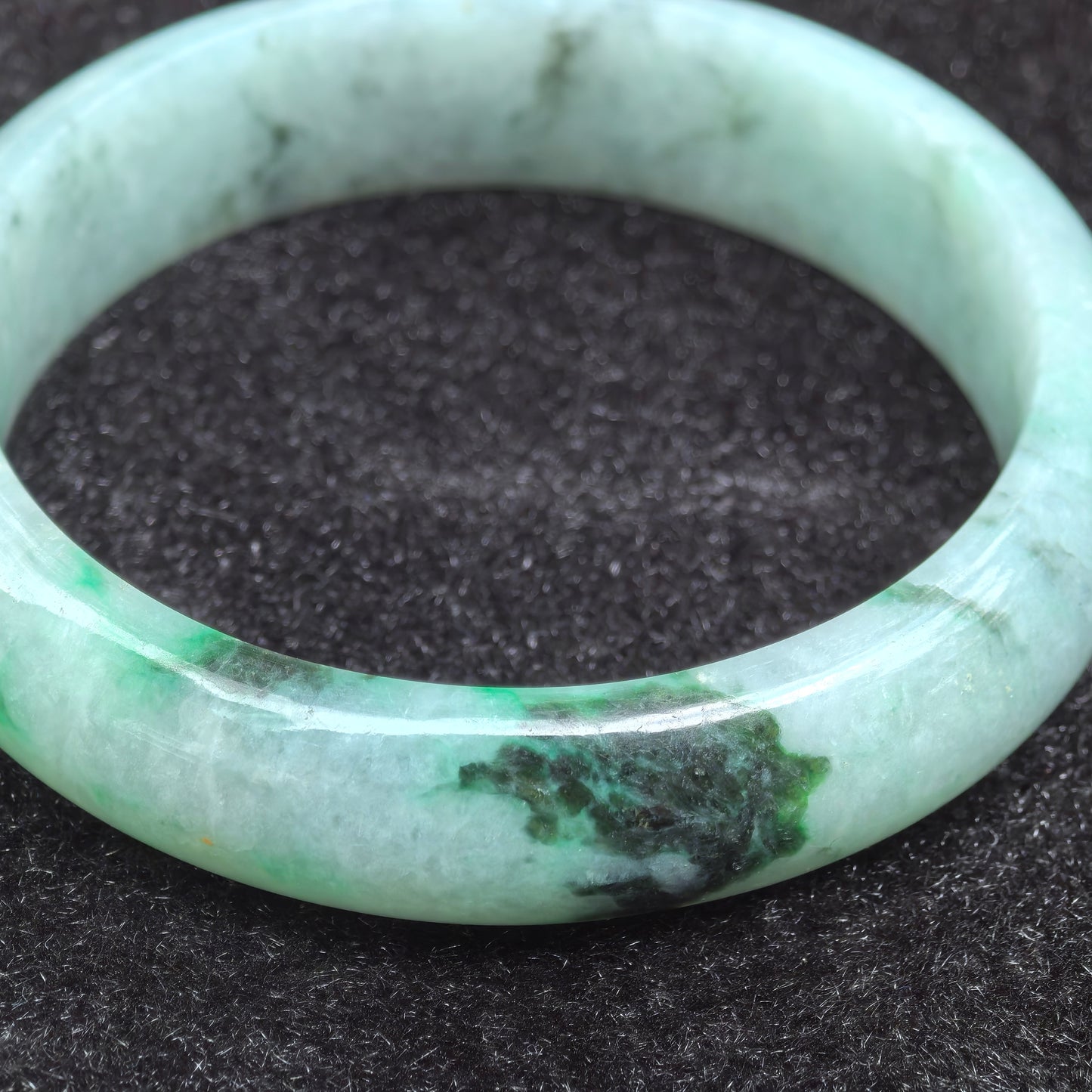 Natural Grade-A Glutinous Light Green with Blue Floating Flowers Jadeite D-Shape Bangle ·Burmese Jade 56mm