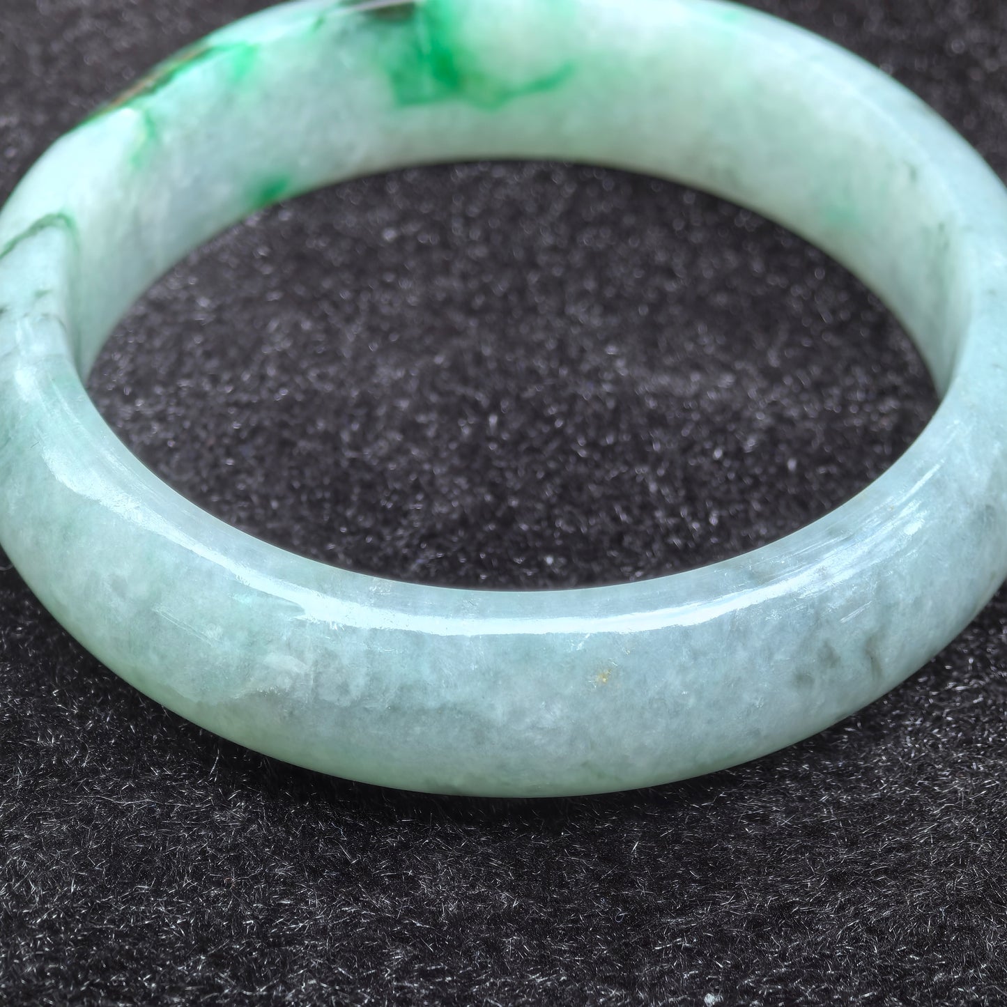 Natural Grade-A Glutinous Light Green with Blue Floating Flowers Jadeite D-Shape Bangle ·Burmese Jade 56mm