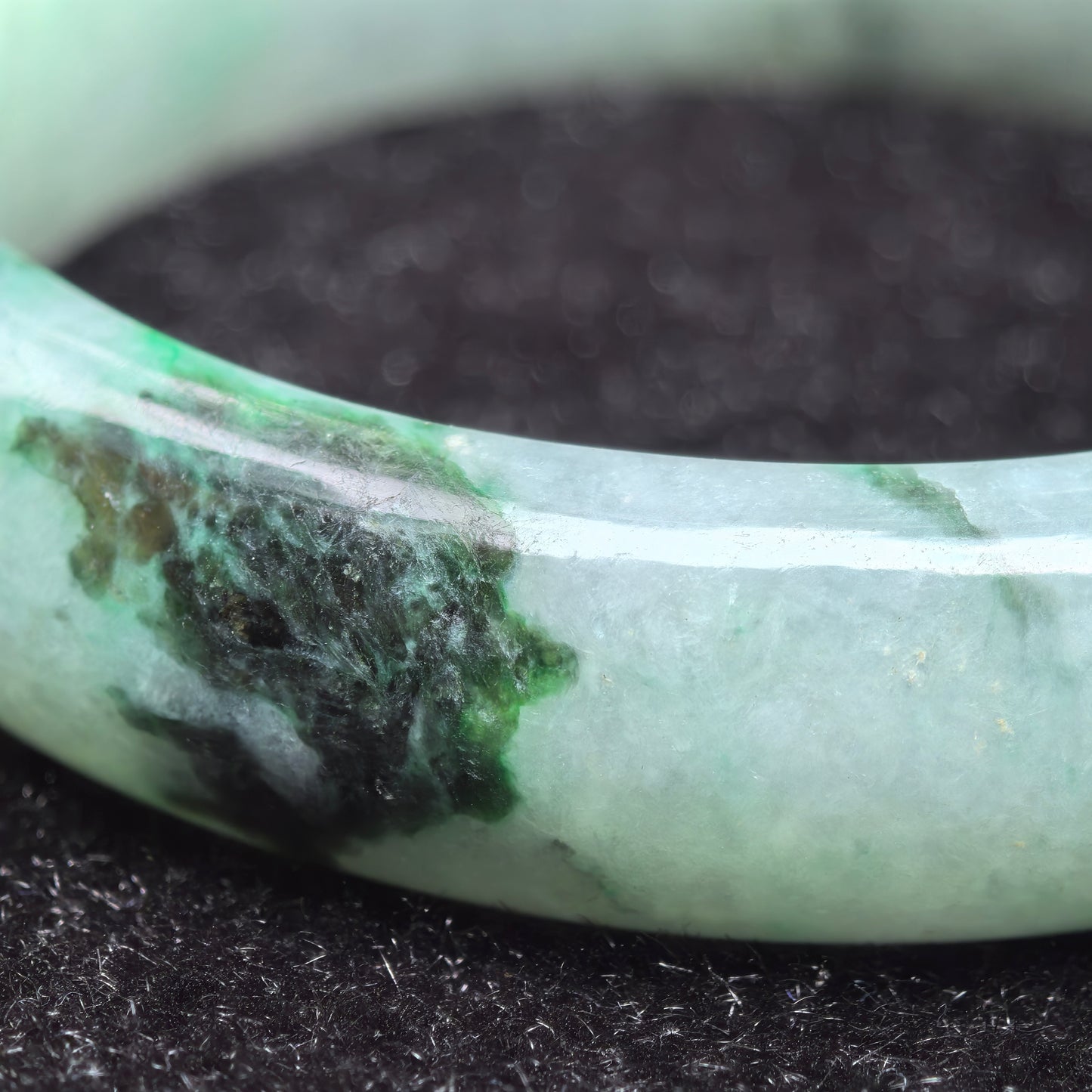 Natural Grade-A Glutinous Light Green with Blue Floating Flowers Jadeite D-Shape Bangle ·Burmese Jade 56mm