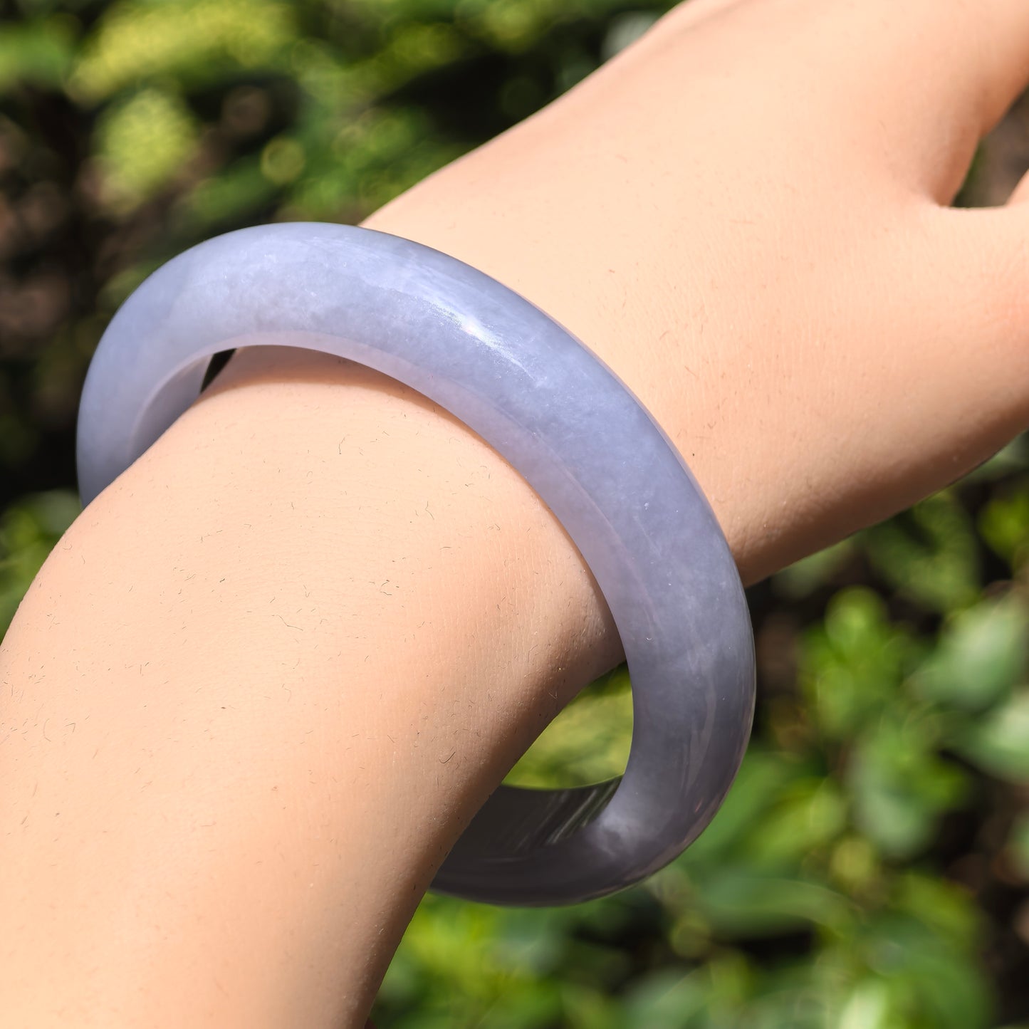 Natural Grade-A Glutinous Lavender-blue Jadeite D-Shape Bangle · Burmese Jade 56mm