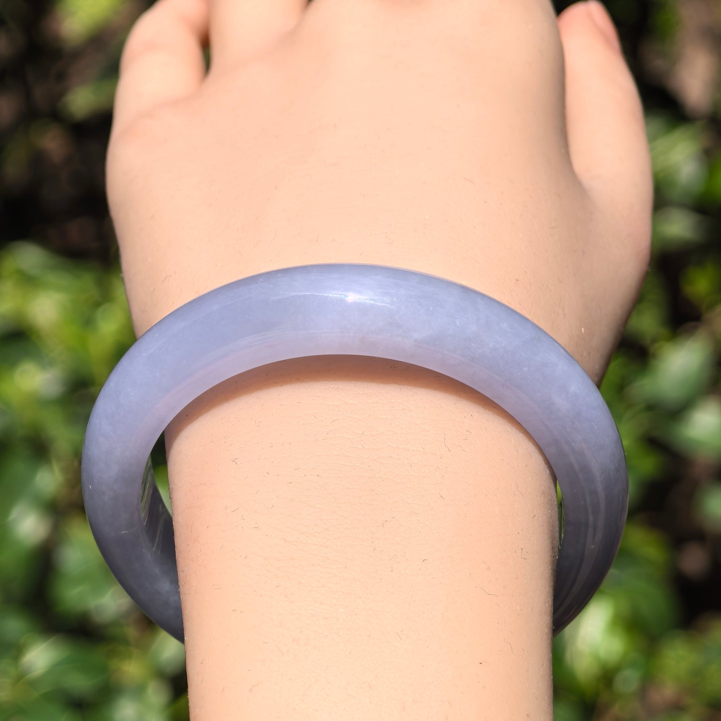 Natural Grade-A Glutinous Lavender-blue Jadeite D-Shape Bangle · Burmese Jade 56mm