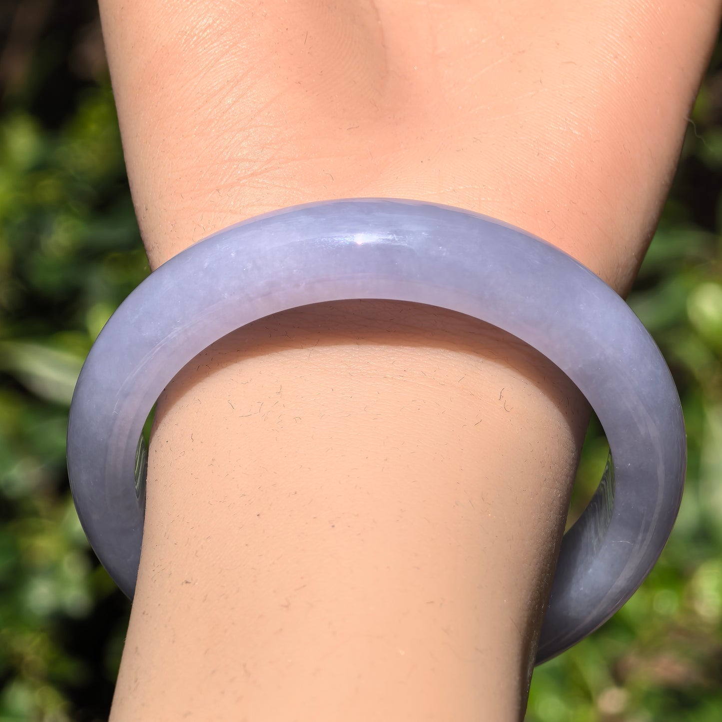 Natural Grade-A Glutinous Lavender-blue Jadeite D-Shape Bangle · Burmese Jade 56mm