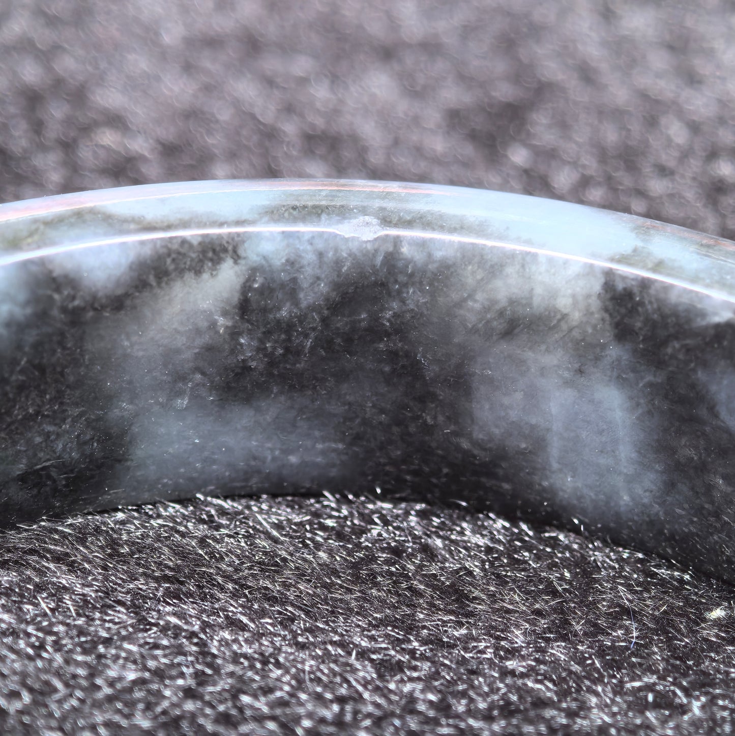 Natural Grade-A Jadeite Glutinous Black-and-Green D-Shape Bangle · Burmese Jade 60mm