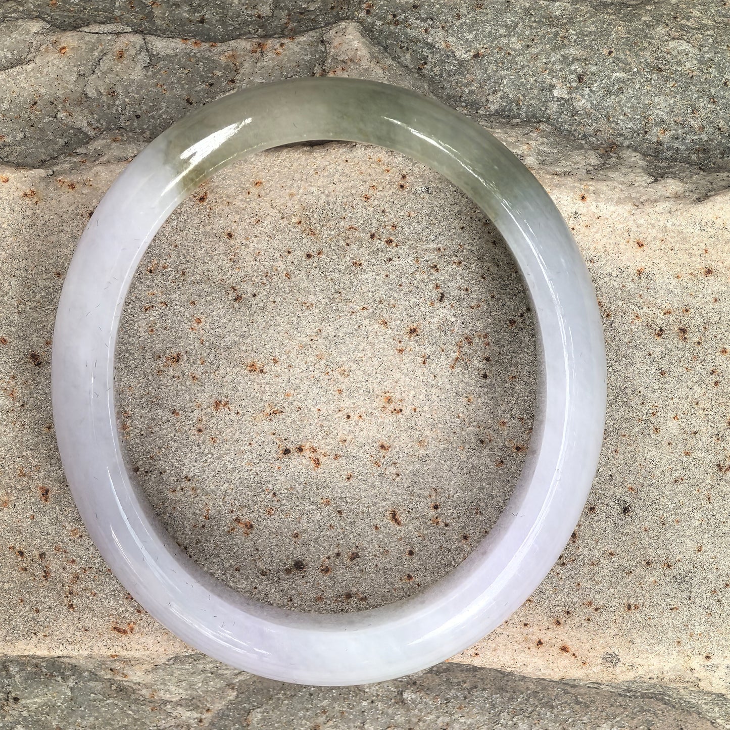 Natural Grade-A Glutinous Light Lavender & Olive Green Jadeite Oval Bangle · Burmese Jade 50mm