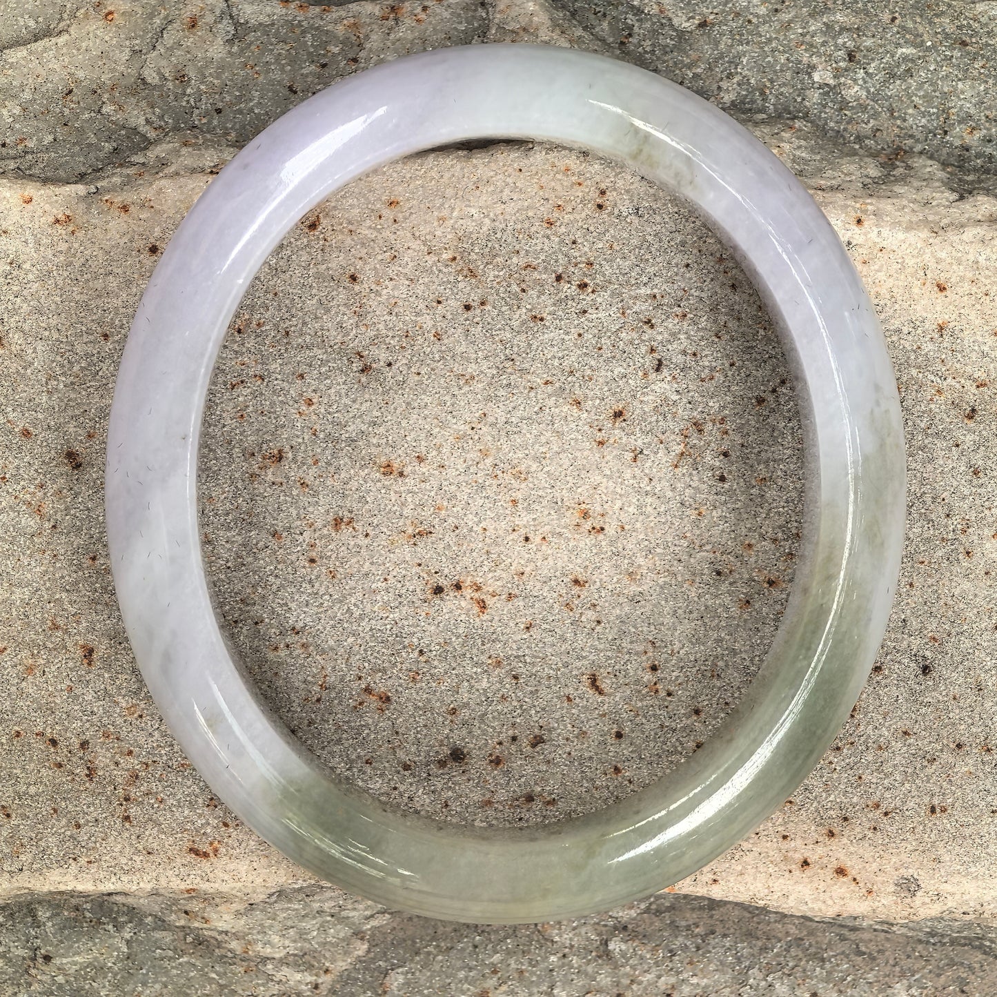Natural Grade-A Glutinous Light Lavender & Olive Green Jadeite Oval Bangle · Burmese Jade 50mm