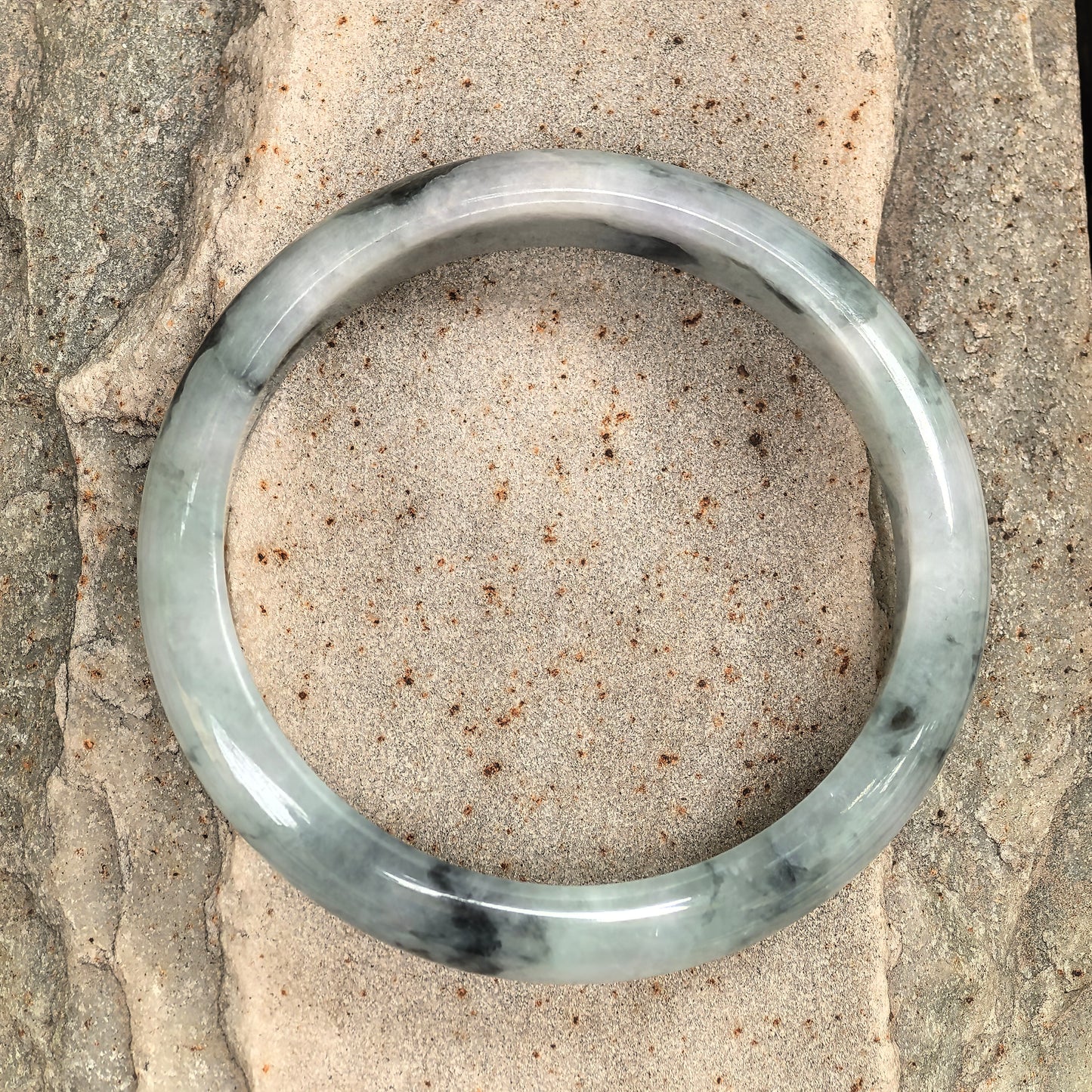 Natural Grade-A Glutinous Light Green Jadeite Bangle · Burmese Jade 57mm