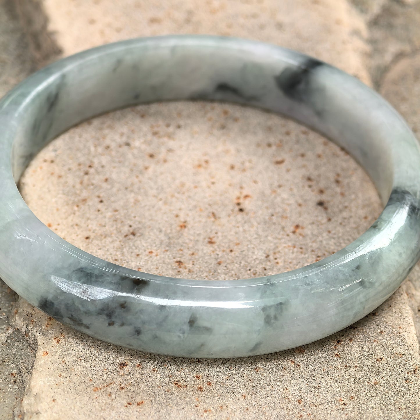 Natural Grade-A Glutinous Light Green Jadeite Bangle · Burmese Jade 57mm