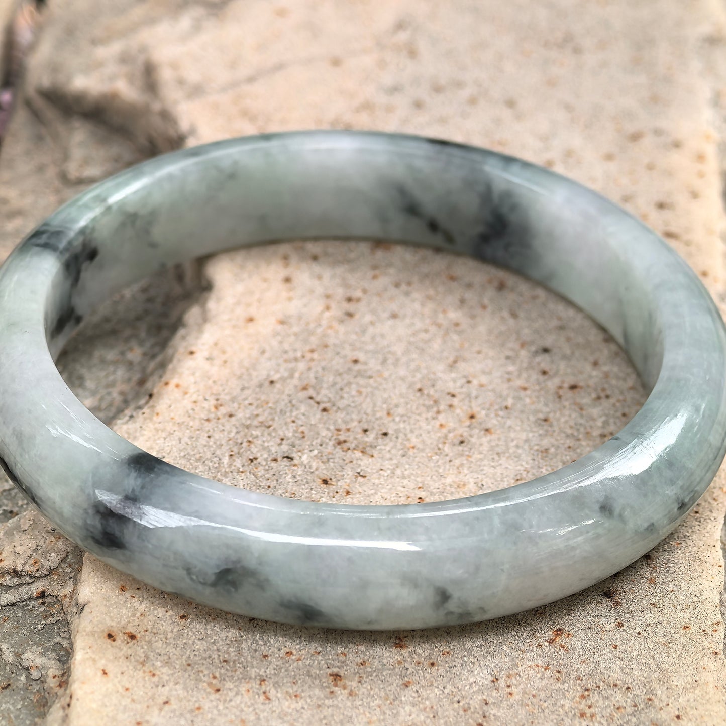 Natural Grade-A Glutinous Light Green Jadeite Bangle · Burmese Jade 57mm