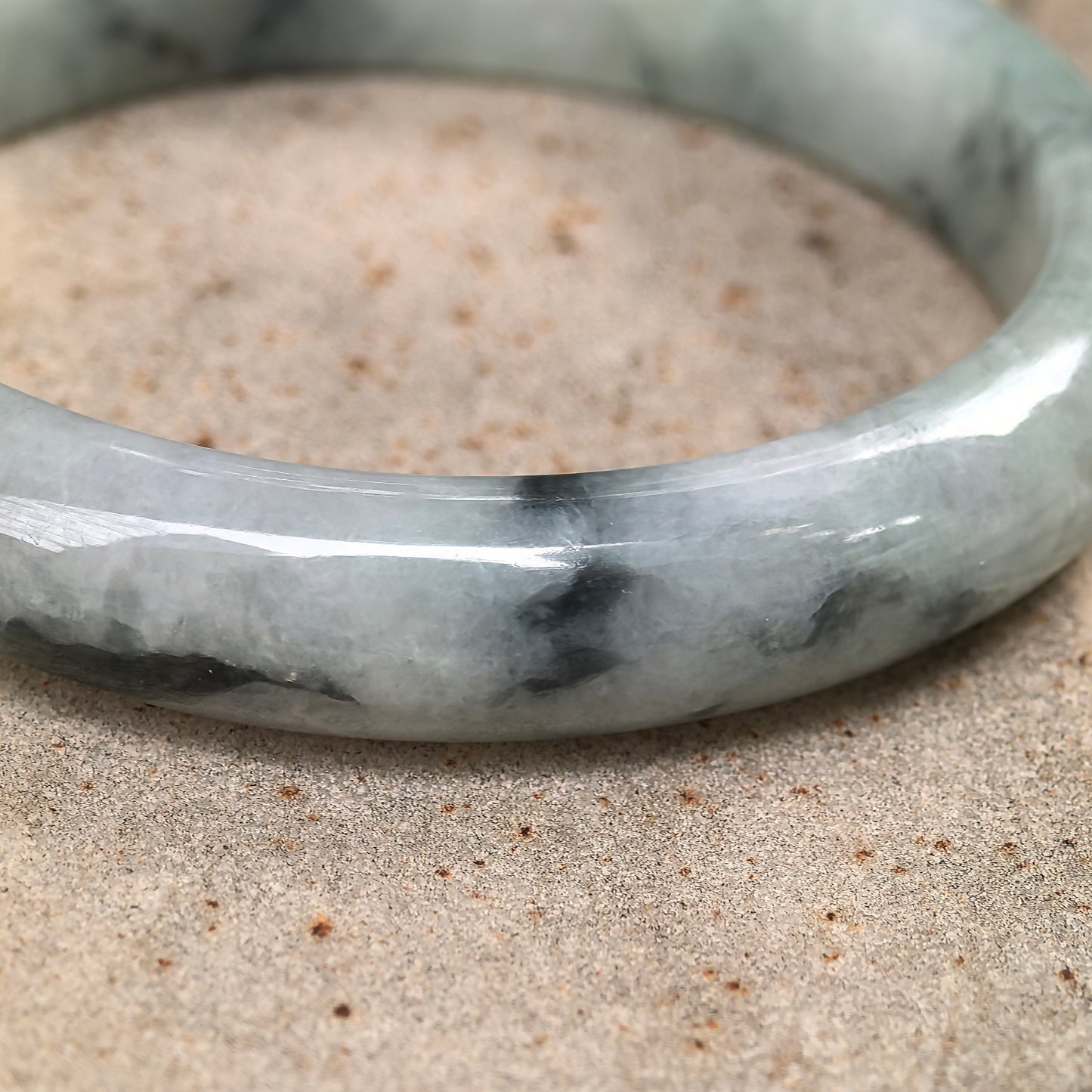 Natural Grade-A Glutinous Light Green Jadeite Bangle · Burmese Jade 57mm