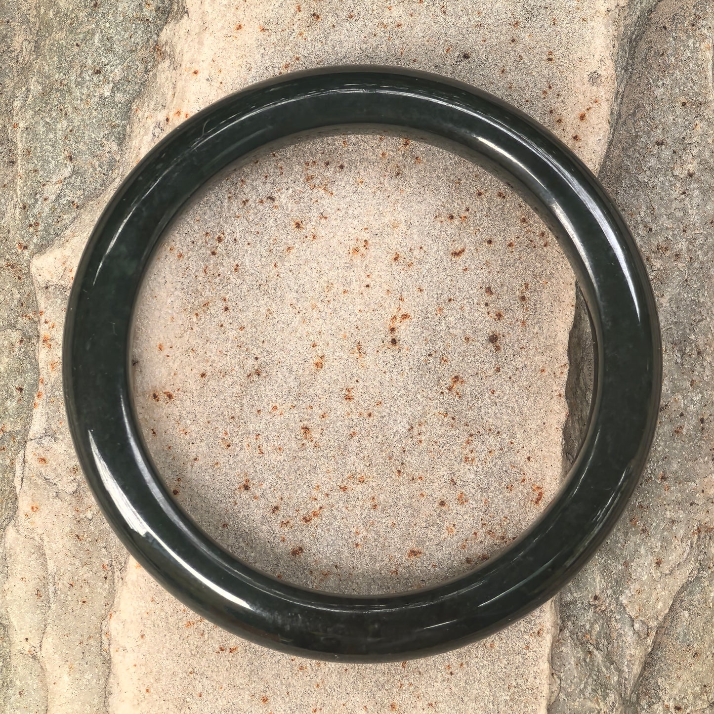 Natural Nephrite Deep Dark Green D-Shape Bangle · Hetian Jade