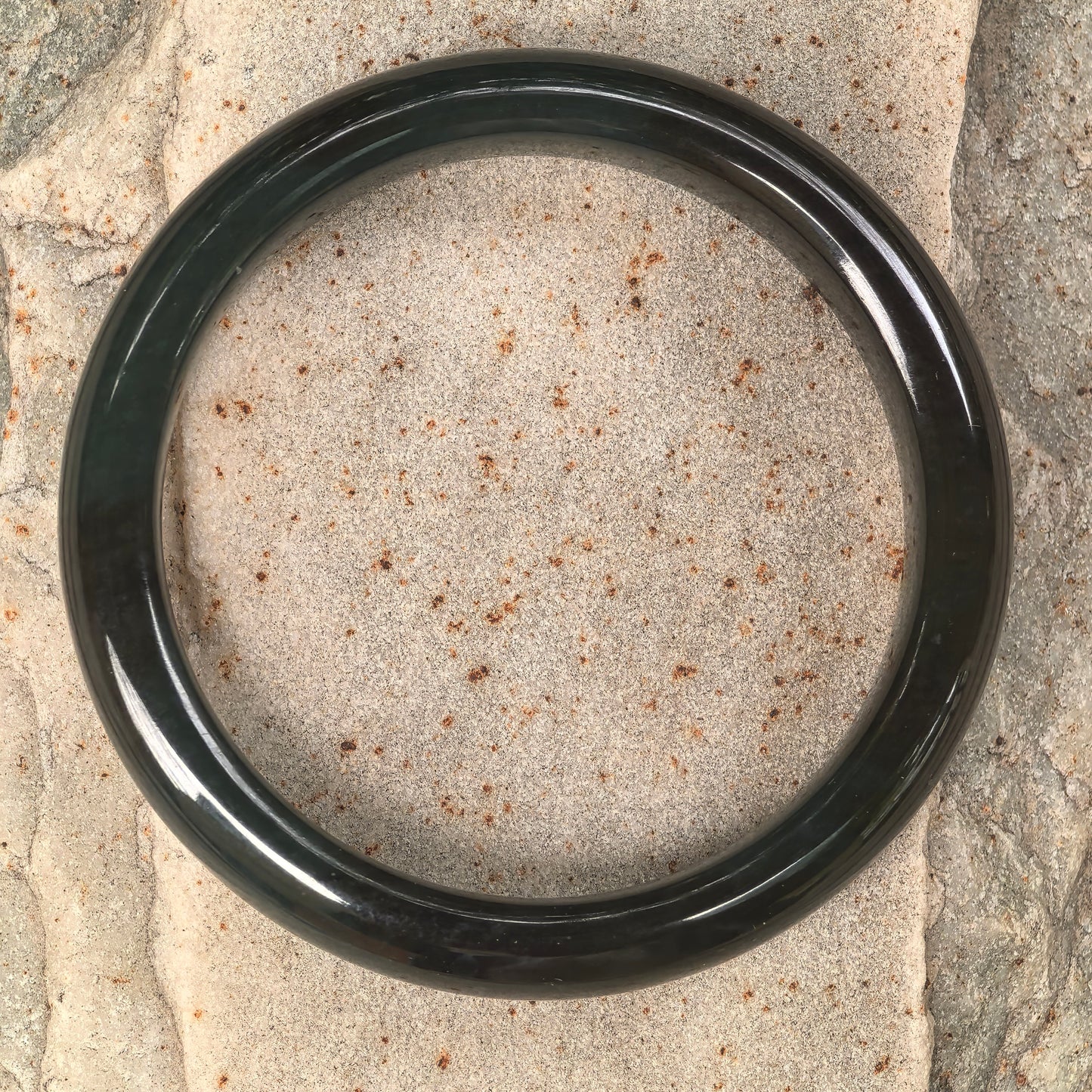 Natural Nephrite Deep Dark Green D-Shape Bangle · Hetian Jade