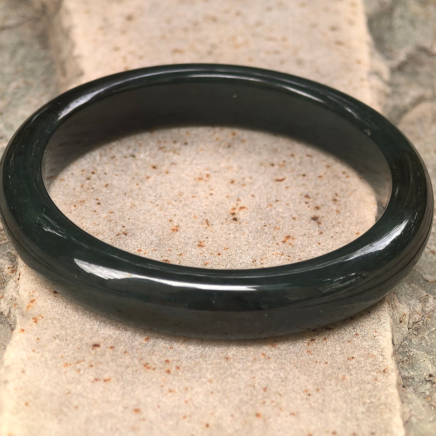 Natural Nephrite Deep Dark Green D-Shape Bangle · Hetian Jade