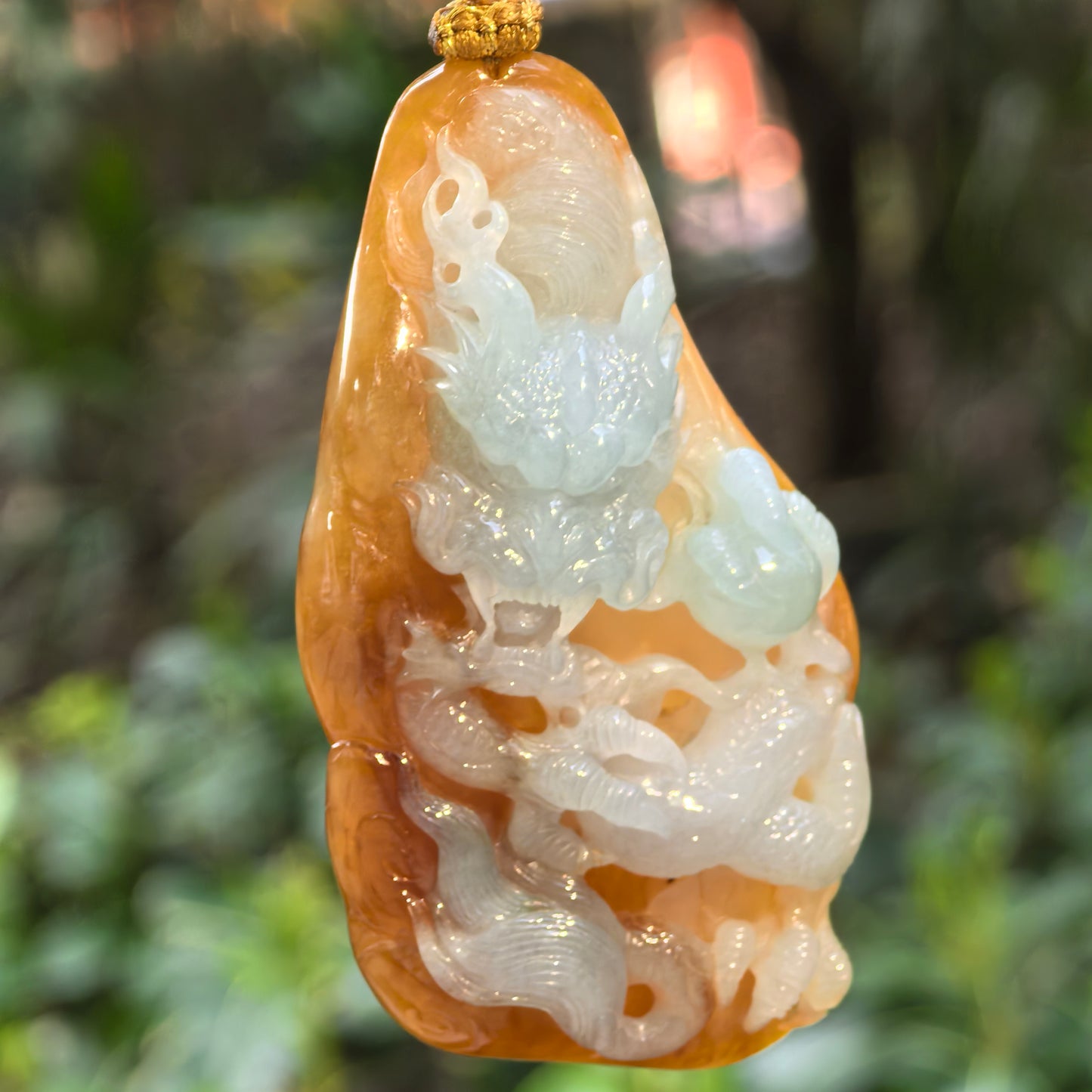 Natural Grade-A Glutinous Yellow Base Light Green Dragon Pendant · Burmese Jade