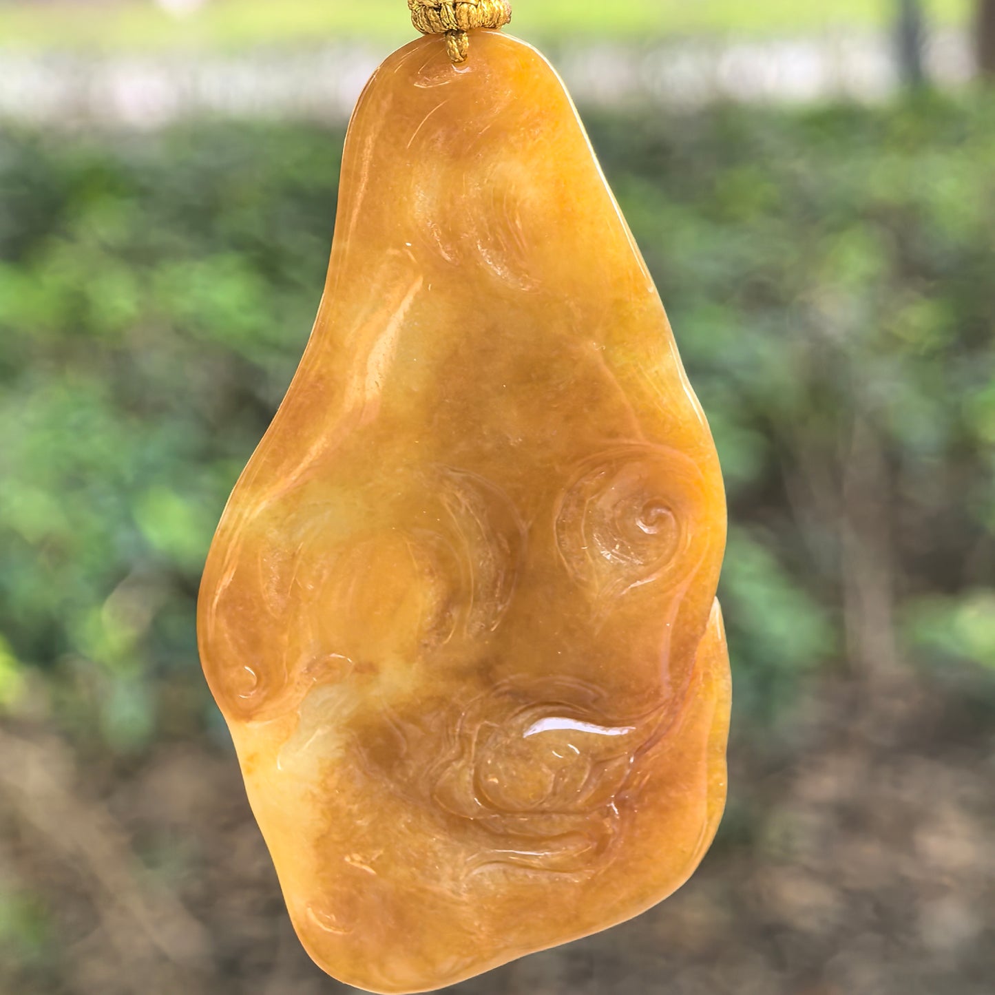 Natural Grade-A Glutinous Yellow Base Light Green Dragon Pendant · Burmese Jade