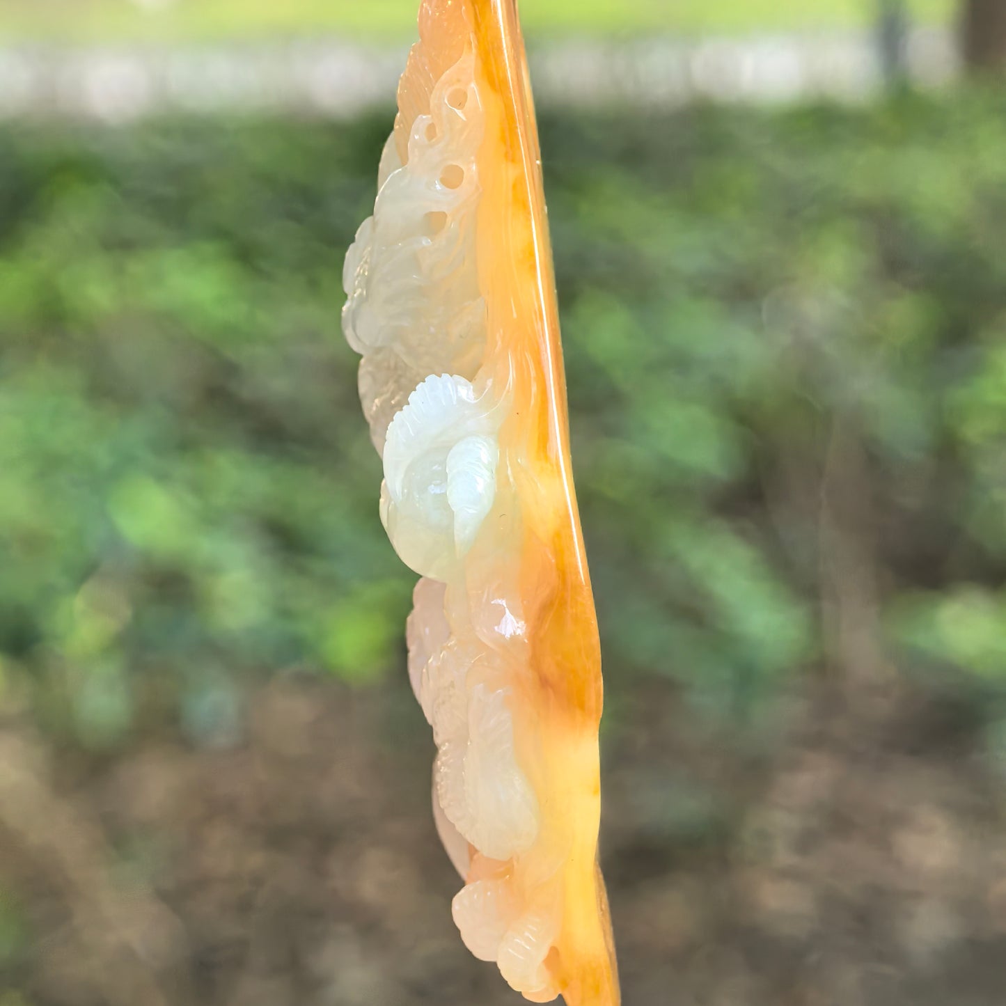 Natural Grade-A Glutinous Yellow Base Light Green Dragon Pendant · Burmese Jade