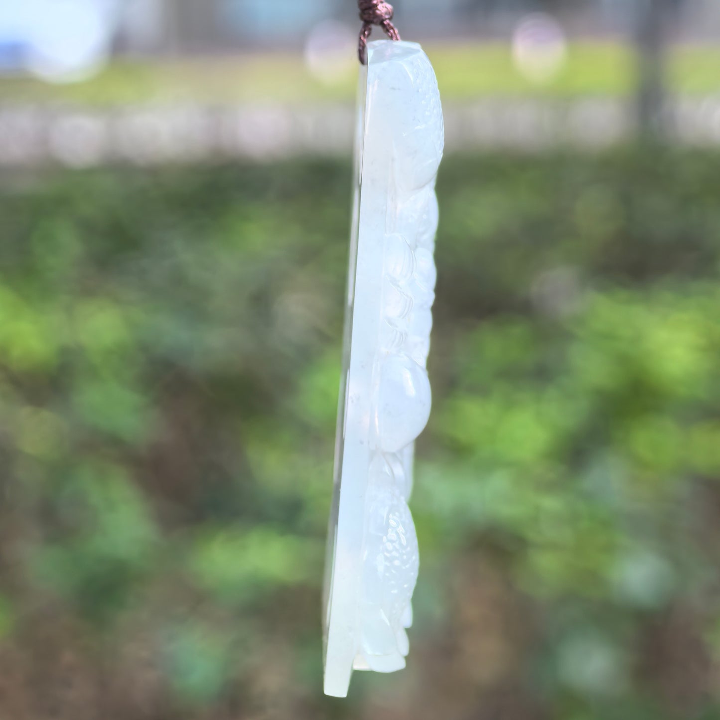 Natural Grade-A Icy Translucent Pale Green Dragon Plaque Pendant · Burmese Jade