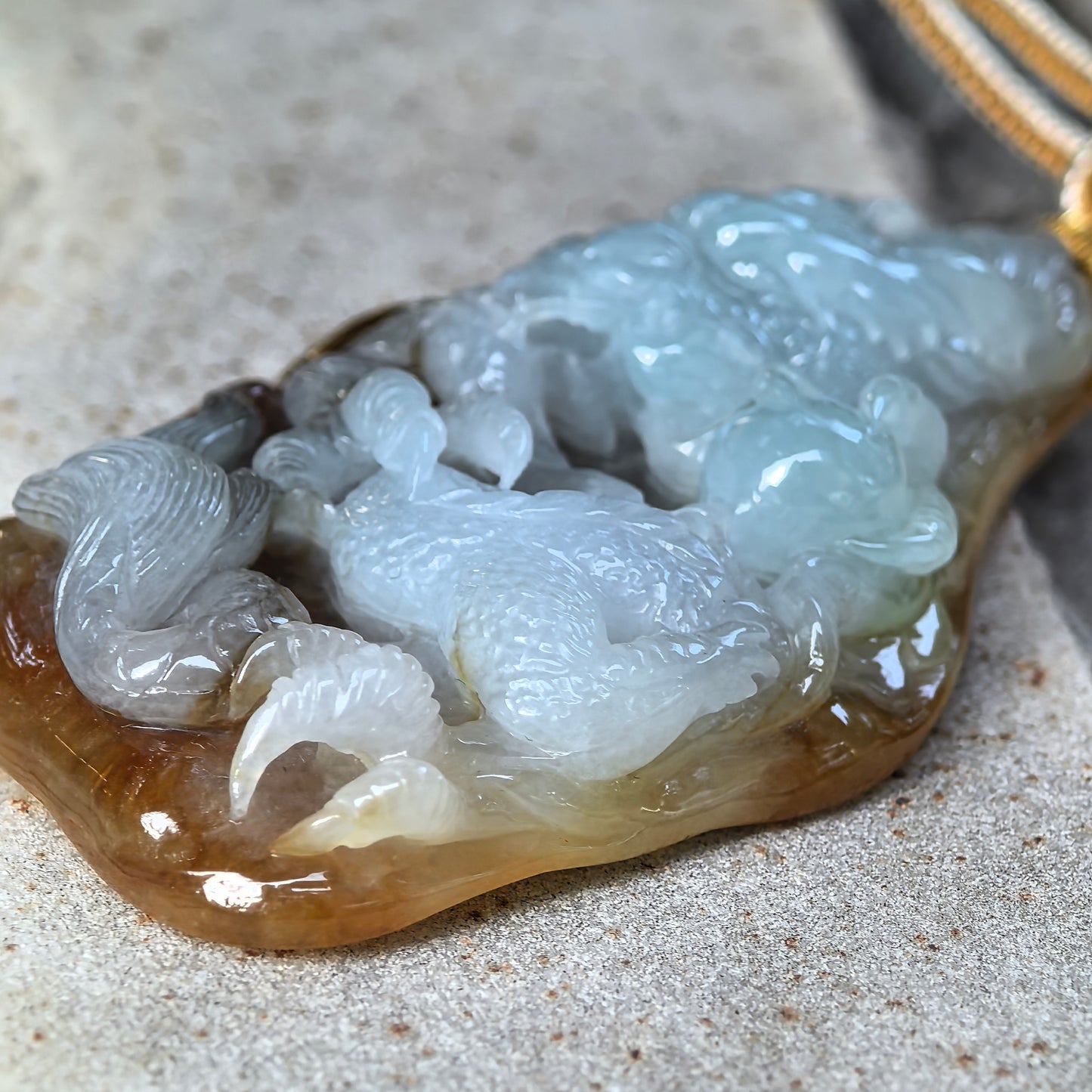 Natural Grade-A Glutinous Yellow Base Light Green Dragon Pendant · Burmese Jade