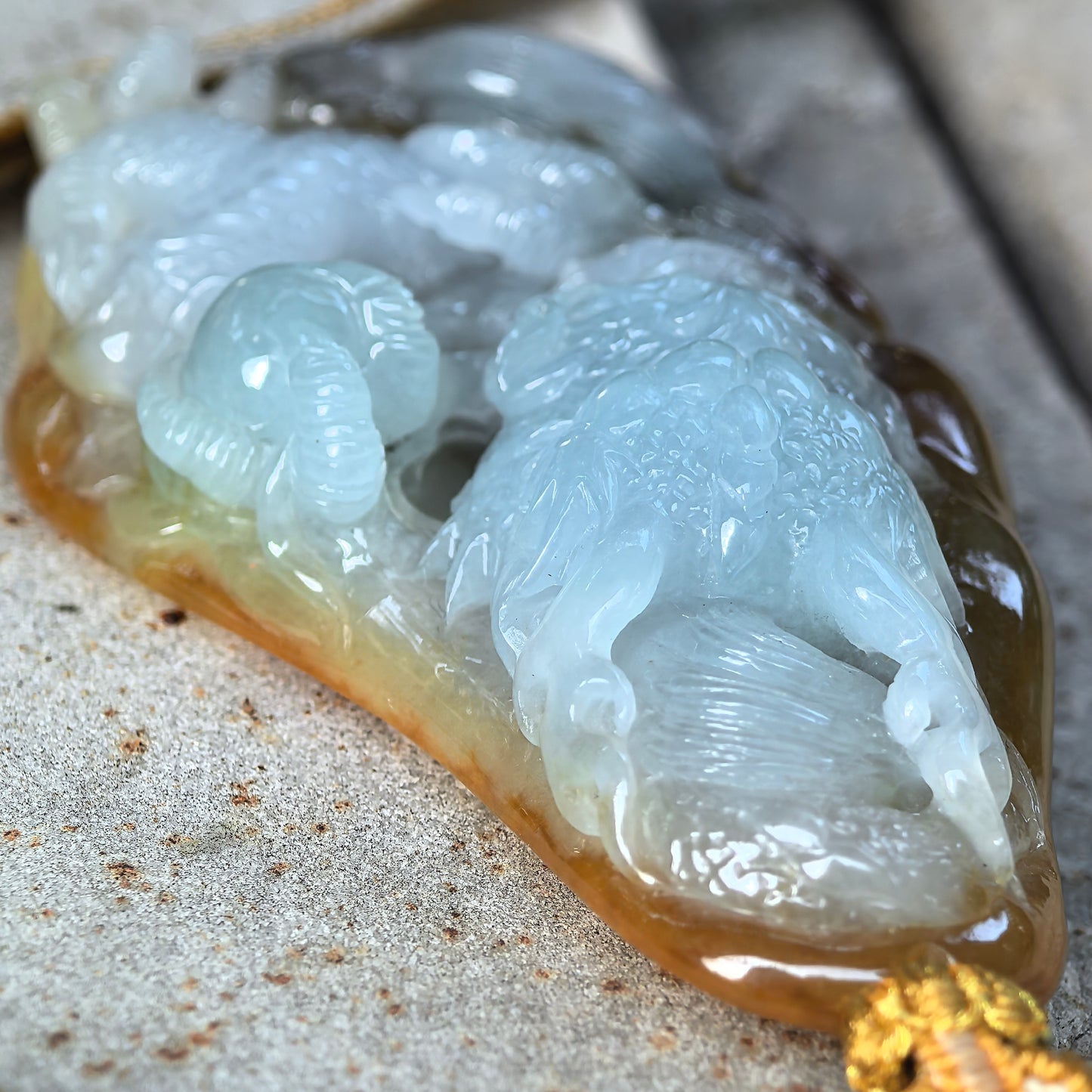 Natural Grade-A Glutinous Yellow Base Light Green Dragon Pendant · Burmese Jade
