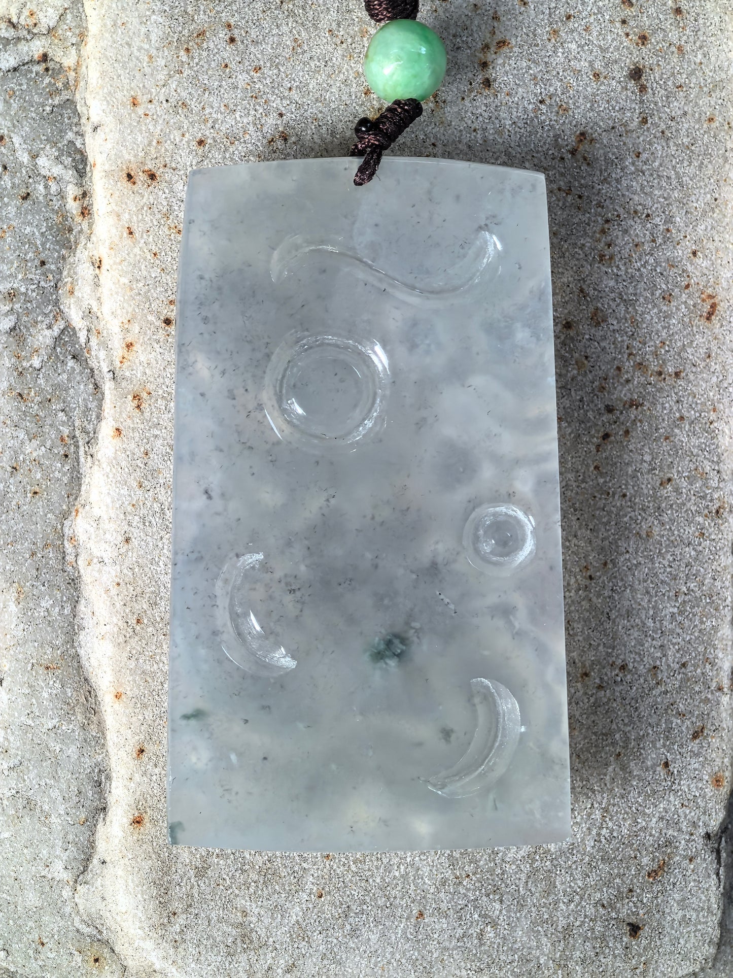 Natural Grade-A Icy Translucent Pale Green Dragon Plaque Pendant · Burmese Jade