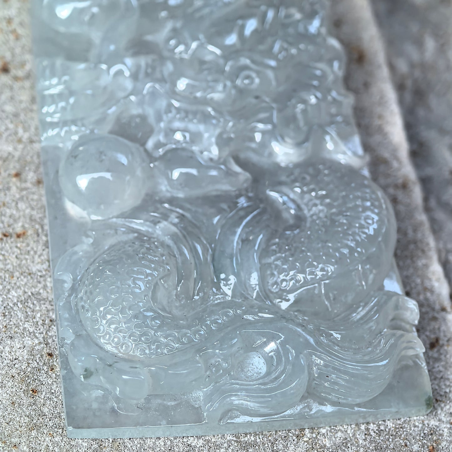 Natural Grade-A Icy Translucent Pale Green Dragon Plaque Pendant · Burmese Jade