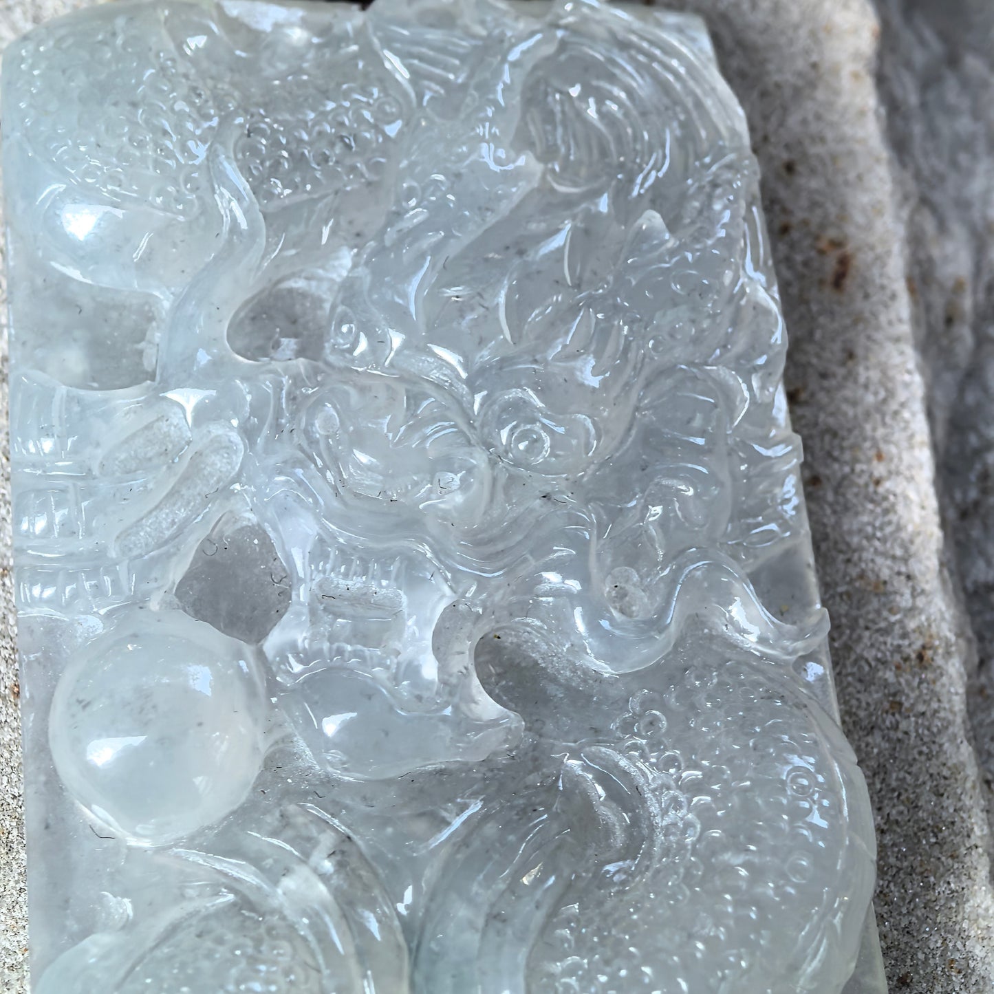 Natural Grade-A Icy Translucent Pale Green Dragon Plaque Pendant · Burmese Jade