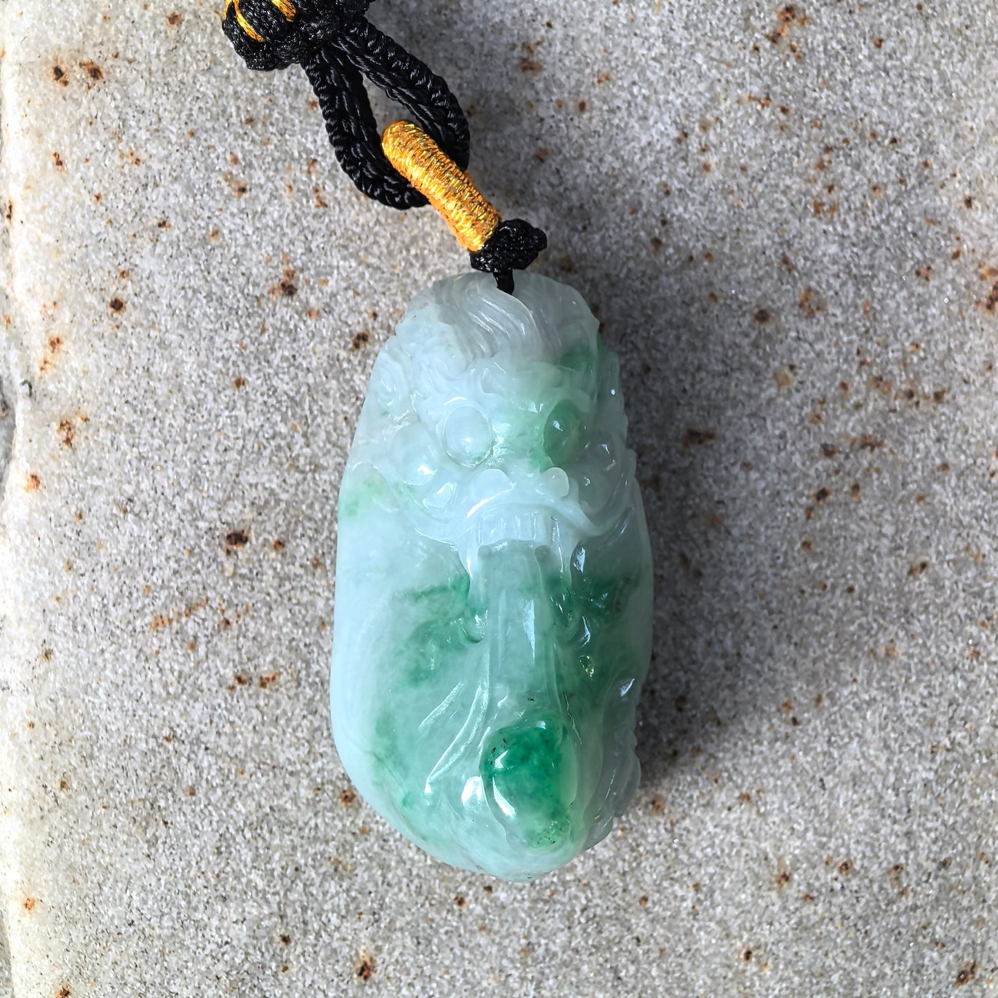 Natural Grade-A Jadeite Glutinous White-and-Green Dragon Head Pendant · Burmese Jade