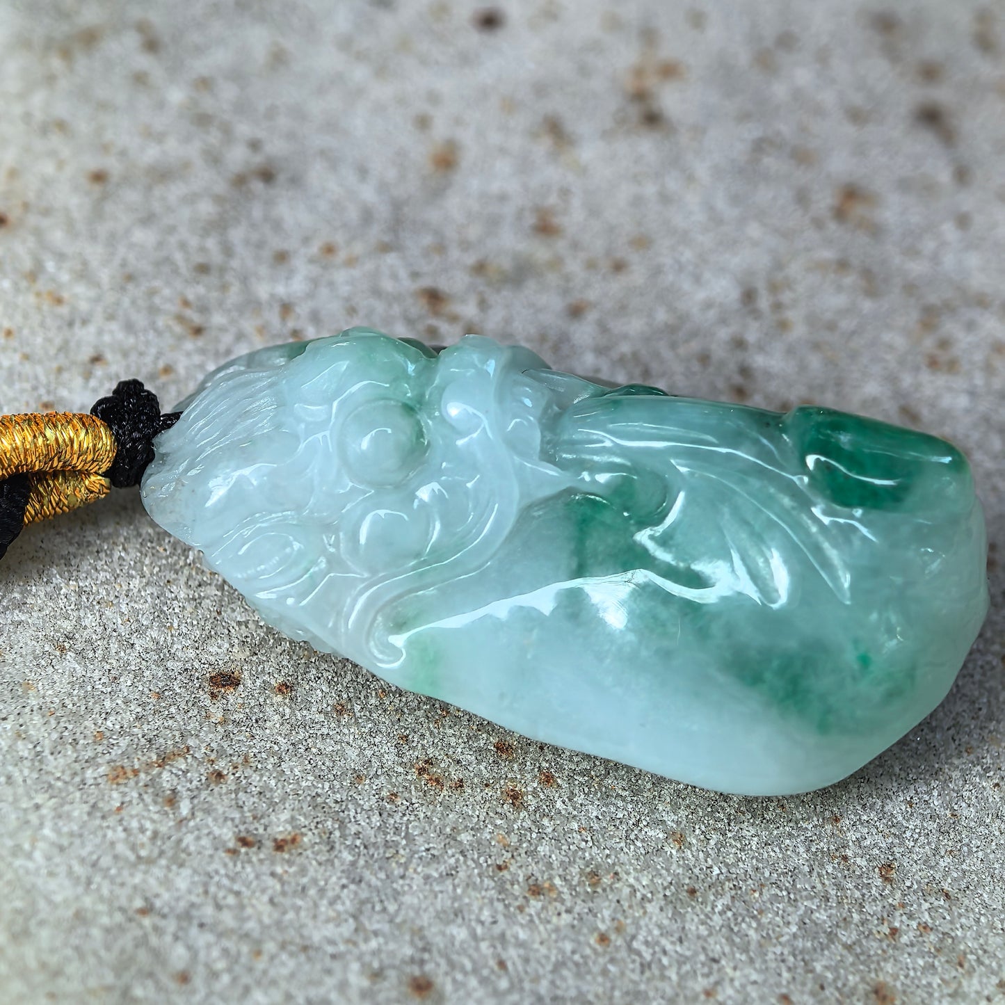 Natural Grade-A Jadeite Glutinous White-and-Green Dragon Head Pendant · Burmese Jade