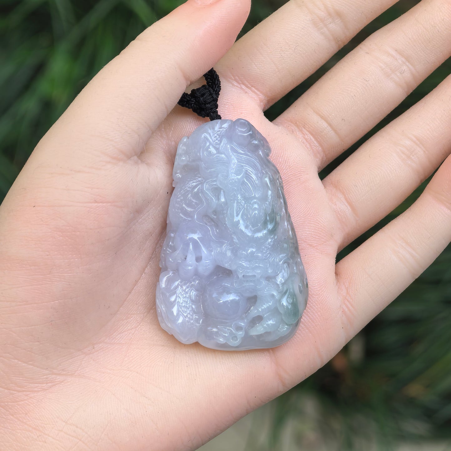 Natural Grade-A Jadeite Glutinous Icy Green and Lavender Dragon Pendant · Burmese Jade