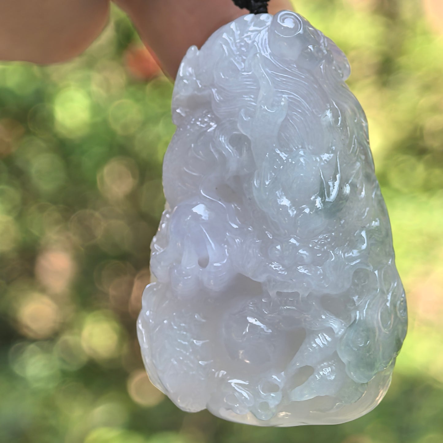 Natural Grade-A Jadeite Glutinous Icy Green and Lavender Dragon Pendant · Burmese Jade