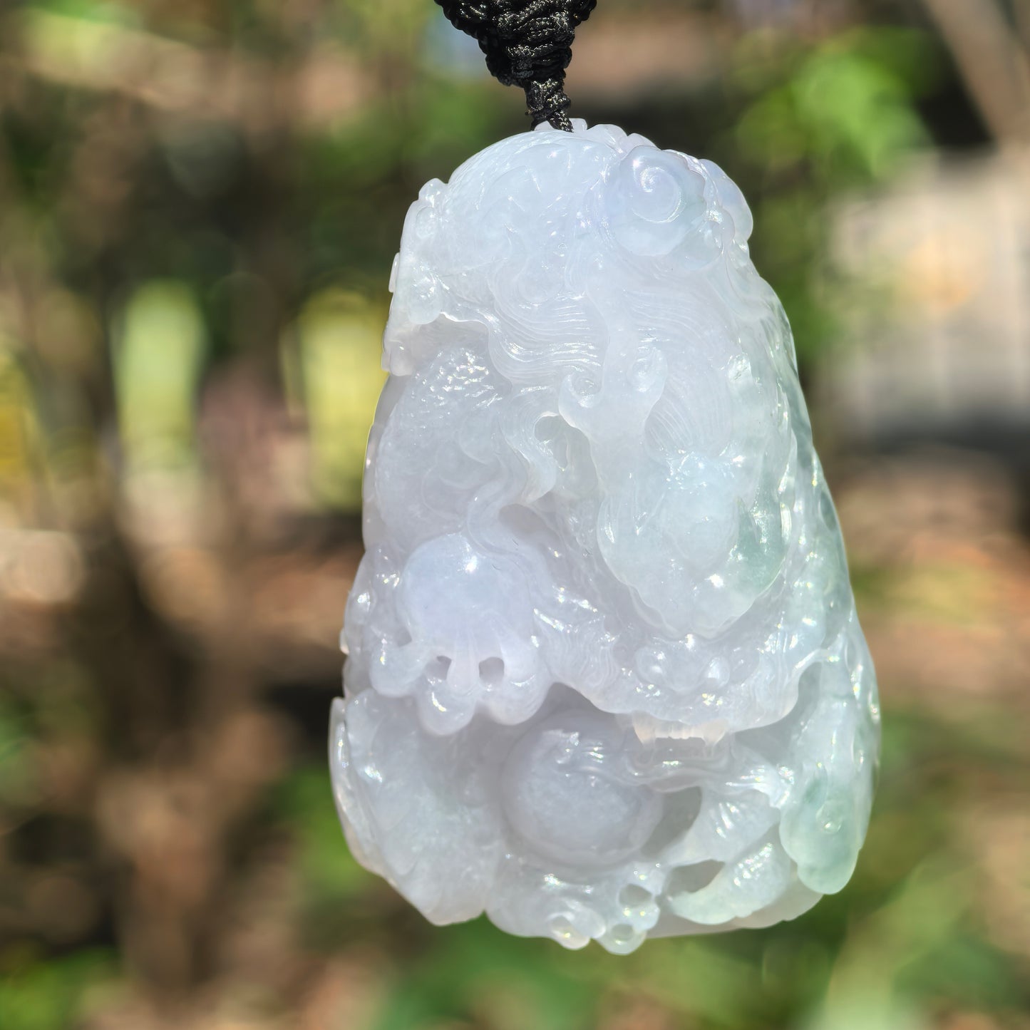 Natural Grade-A Jadeite Glutinous Icy Green and Lavender Dragon Pendant · Burmese Jade