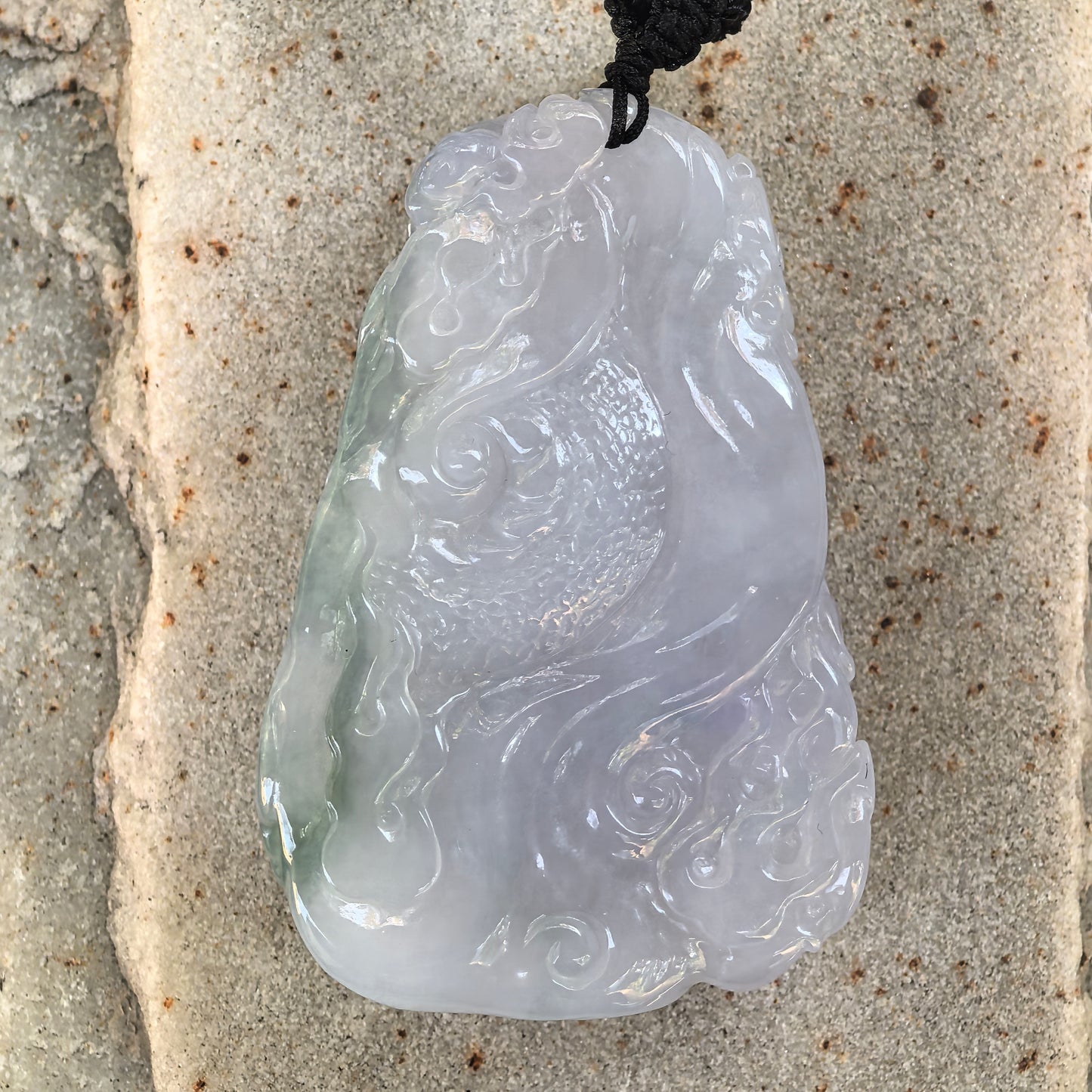 Natural Grade-A Jadeite Glutinous Icy Green and Lavender Dragon Pendant · Burmese Jade