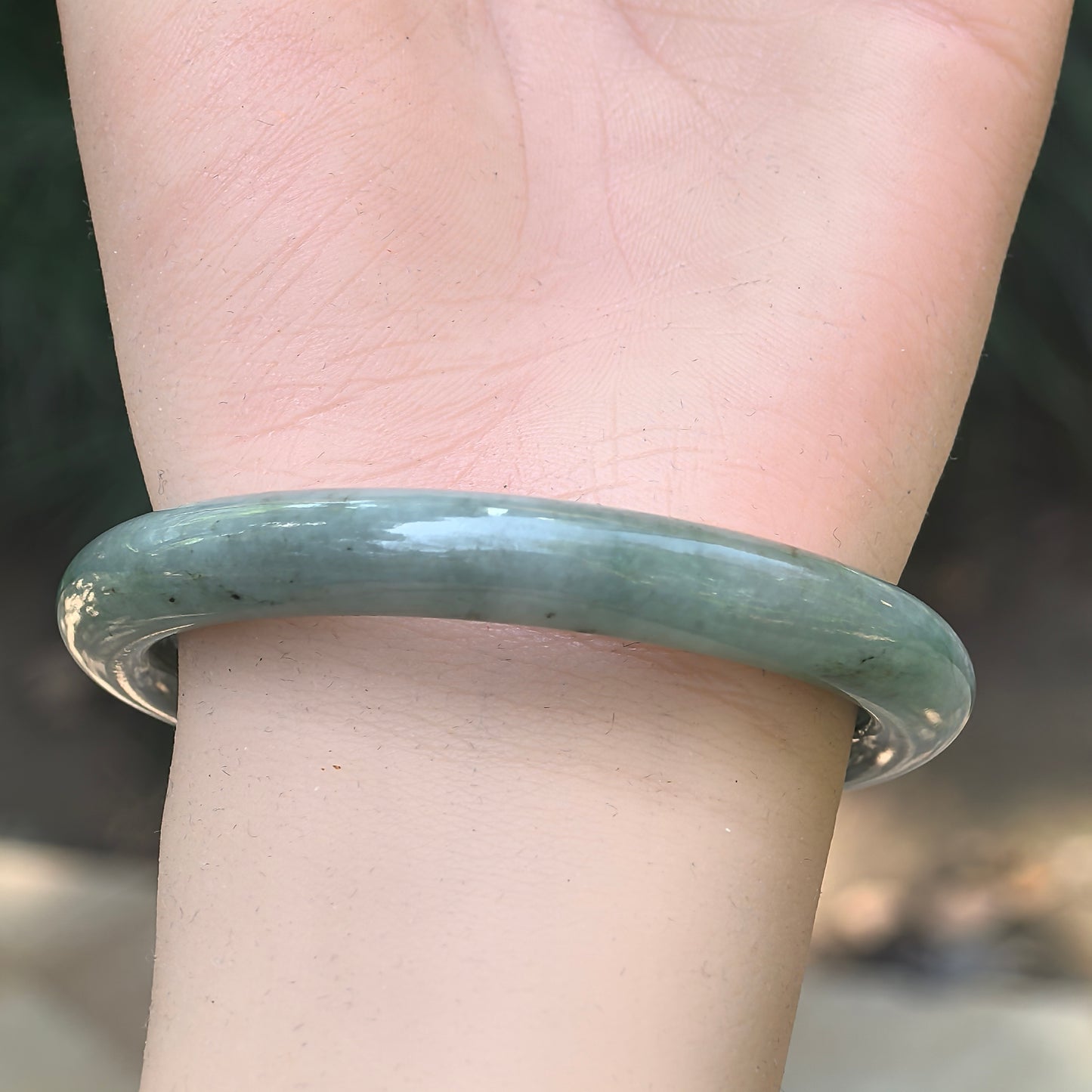 Natural Grade-A Jadeite Deep Oil Green Round Bangle · Burmese Jade 54mm