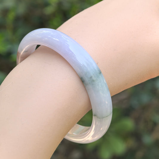 Natural Grade-A Jadeite Glutinous Icy Lavender Bangle with Green and Reddish Accents · Burmese Jade 53mm