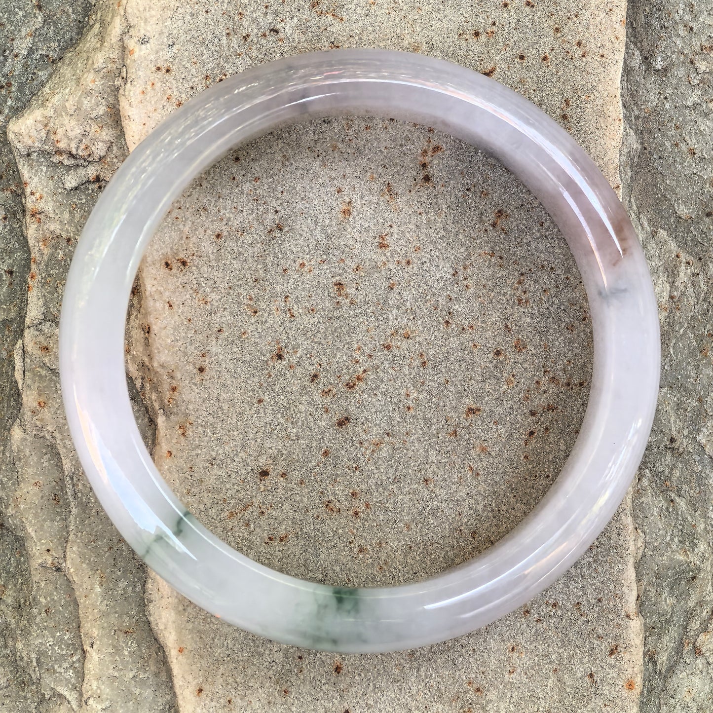 Natural Grade-A Jadeite Glutinous Icy Lavender Bangle with Green and Reddish Accents · Burmese Jade 53mm