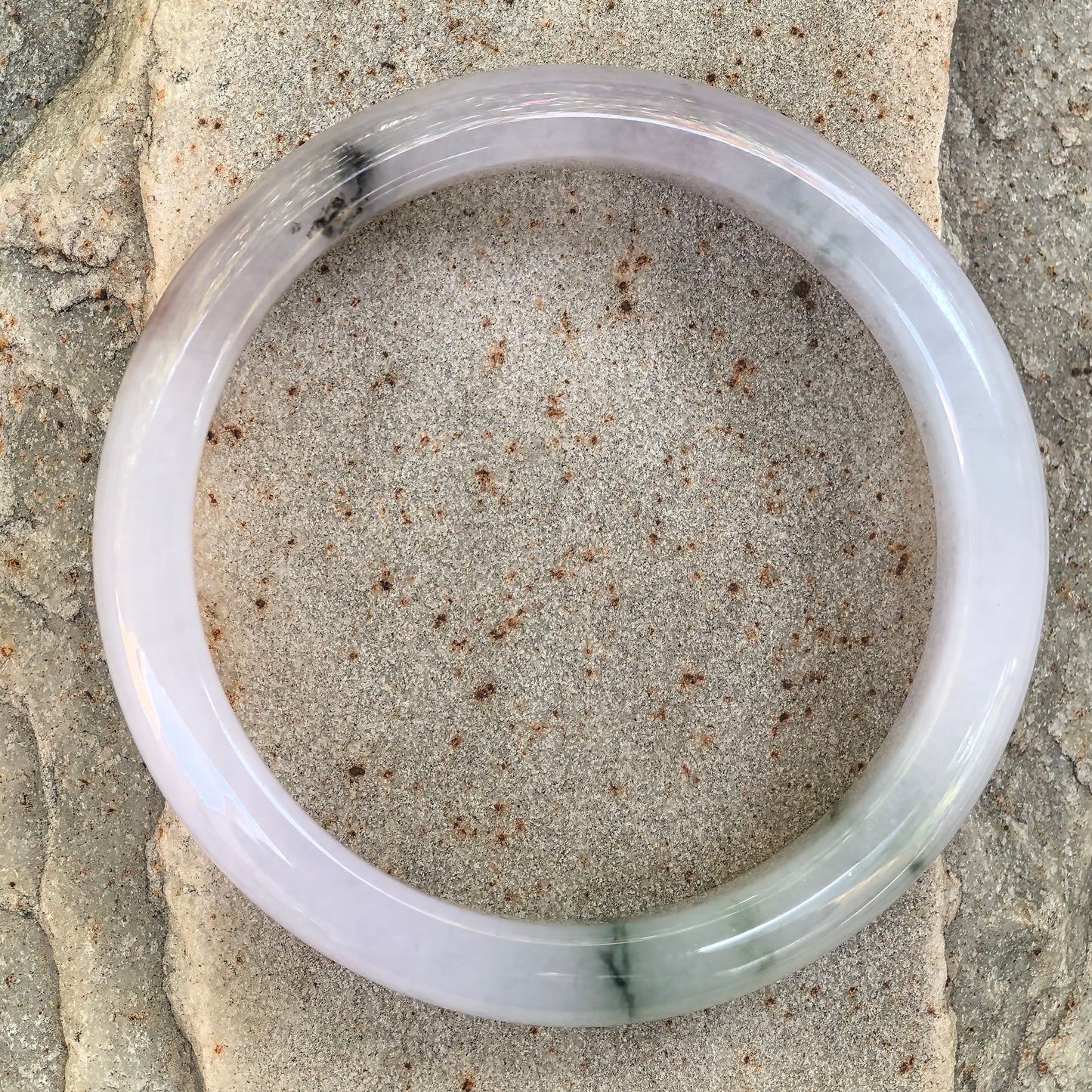 Natural Grade-A Jadeite Glutinous Icy Lavender Bangle with Green and Reddish Accents · Burmese Jade 53mm
