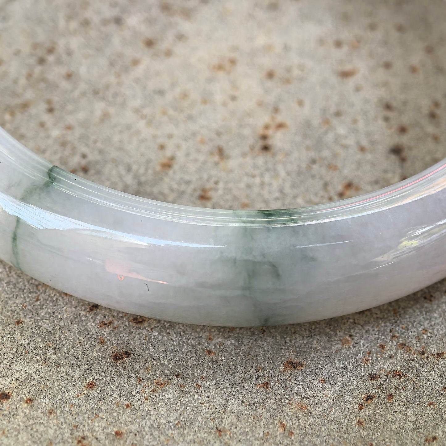 Natural Grade-A Jadeite Glutinous Icy Lavender Bangle with Green and Reddish Accents · Burmese Jade 53mm