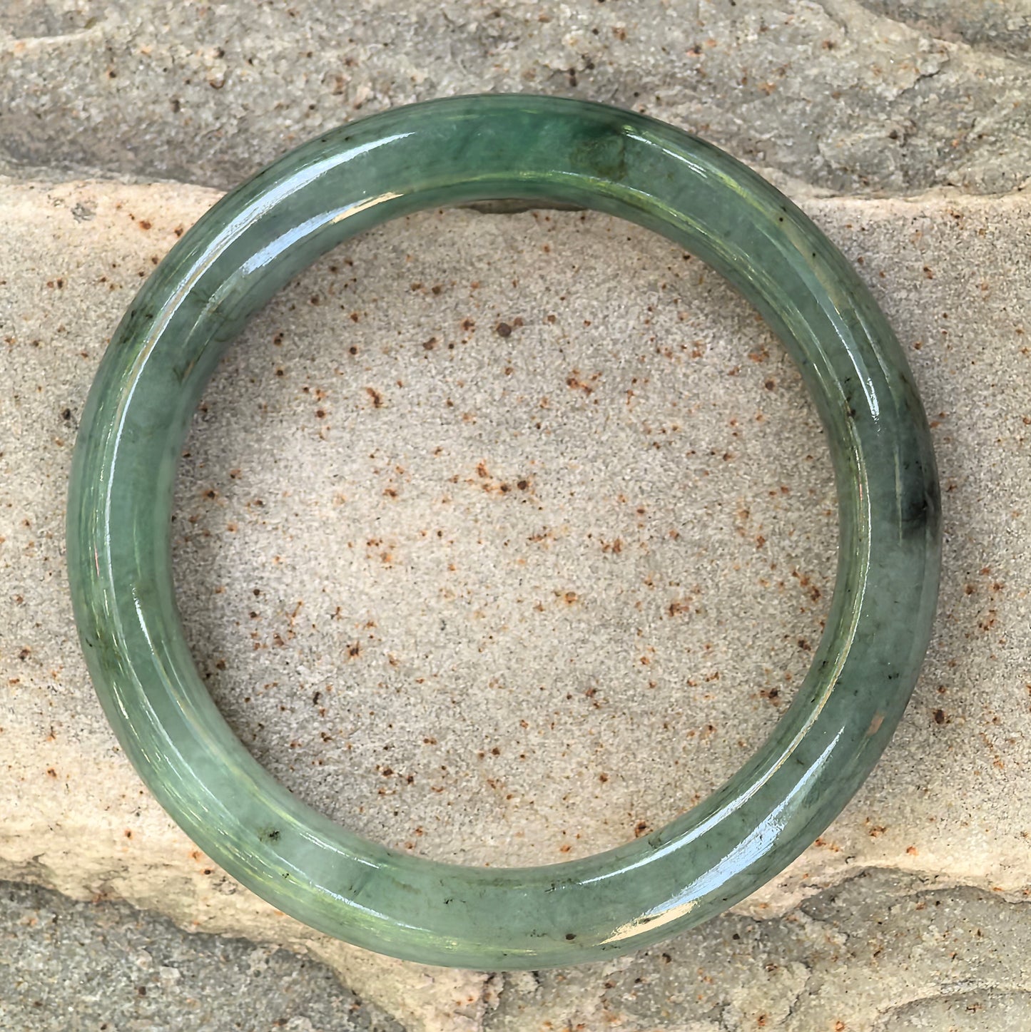 Natural Grade-A Jadeite Deep Oil Green Round Bangle · Burmese Jade 54mm