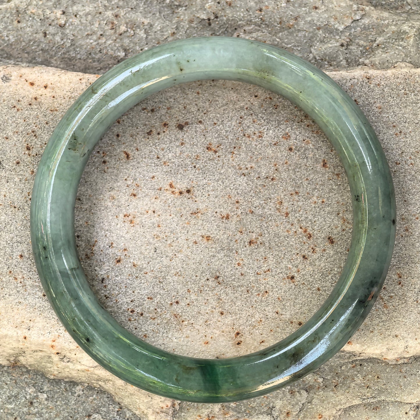 Natural Grade-A Jadeite Deep Oil Green Round Bangle · Burmese Jade 54mm