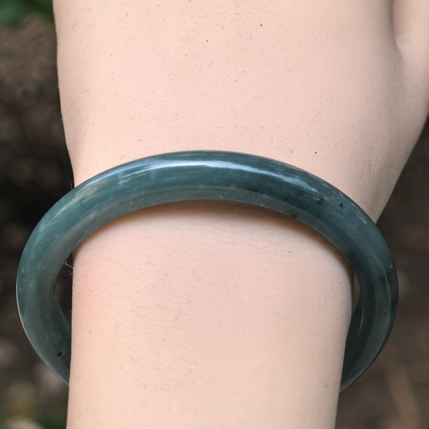 Natural Grade-A Jadeite Glutinous Icy Teal Blue Guatemalan Jade D-shape Bangle
