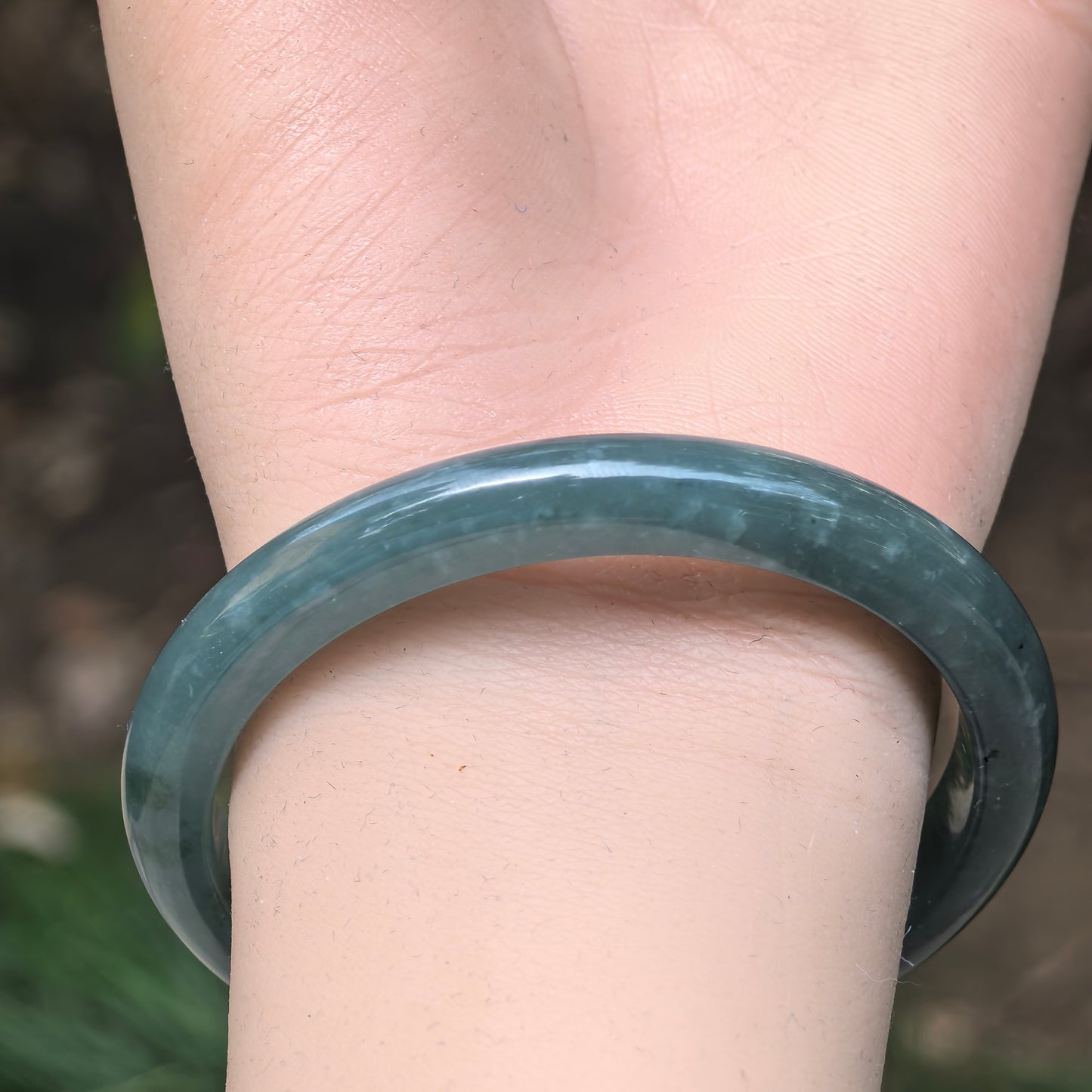 Natural Grade-A Jadeite Glutinous Icy Teal Blue Guatemalan Jade D-shape Bangle