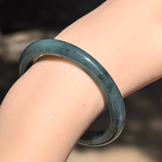 Natural Grade-A Jadeite Glutinous Icy Teal Blue Guatemalan Jade D-shape Bangle