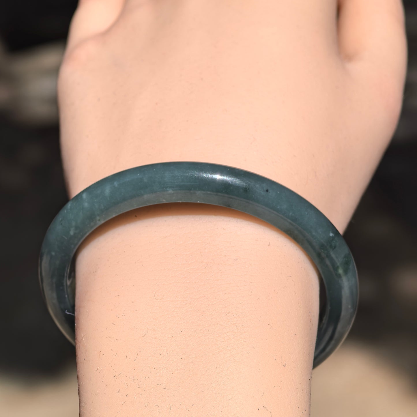 Natural Grade-A Jadeite Glutinous Icy Teal Blue Guatemalan Jade D-shape Bangle